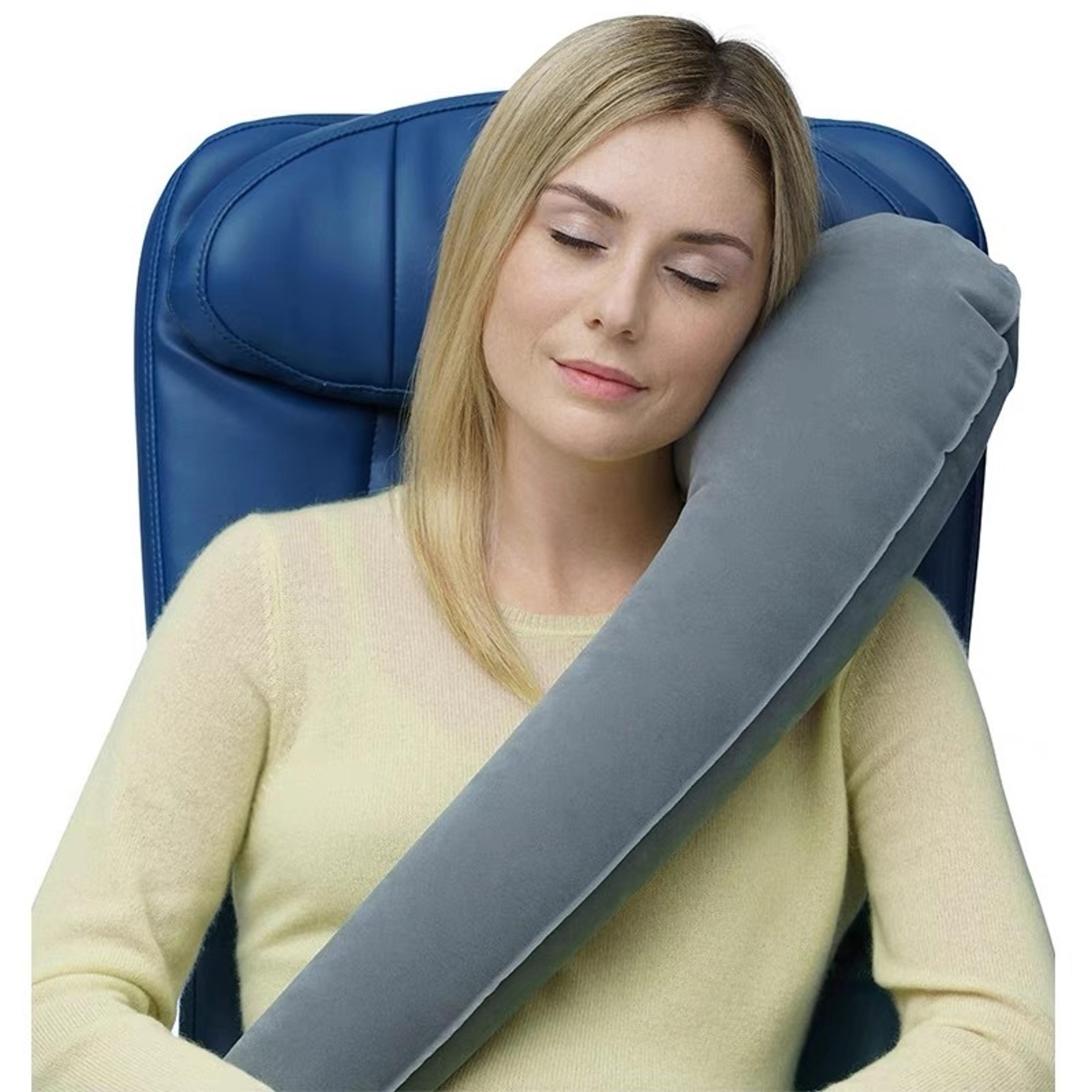 inflatable travel pillow for side sleeping neck support on planes cars and trains