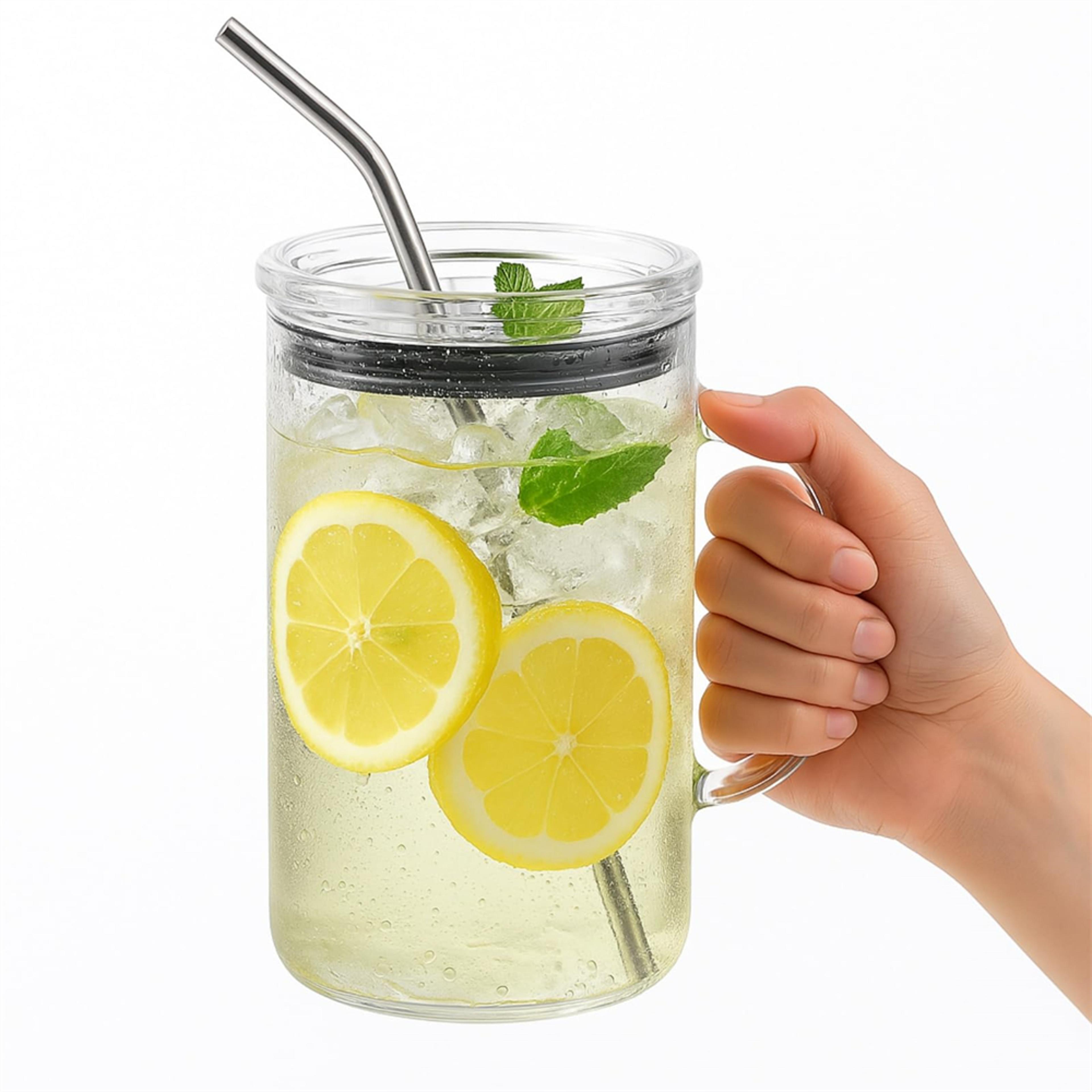 glass tumbler with straw and lid reusable iced coffee cup for hot and cold drinks