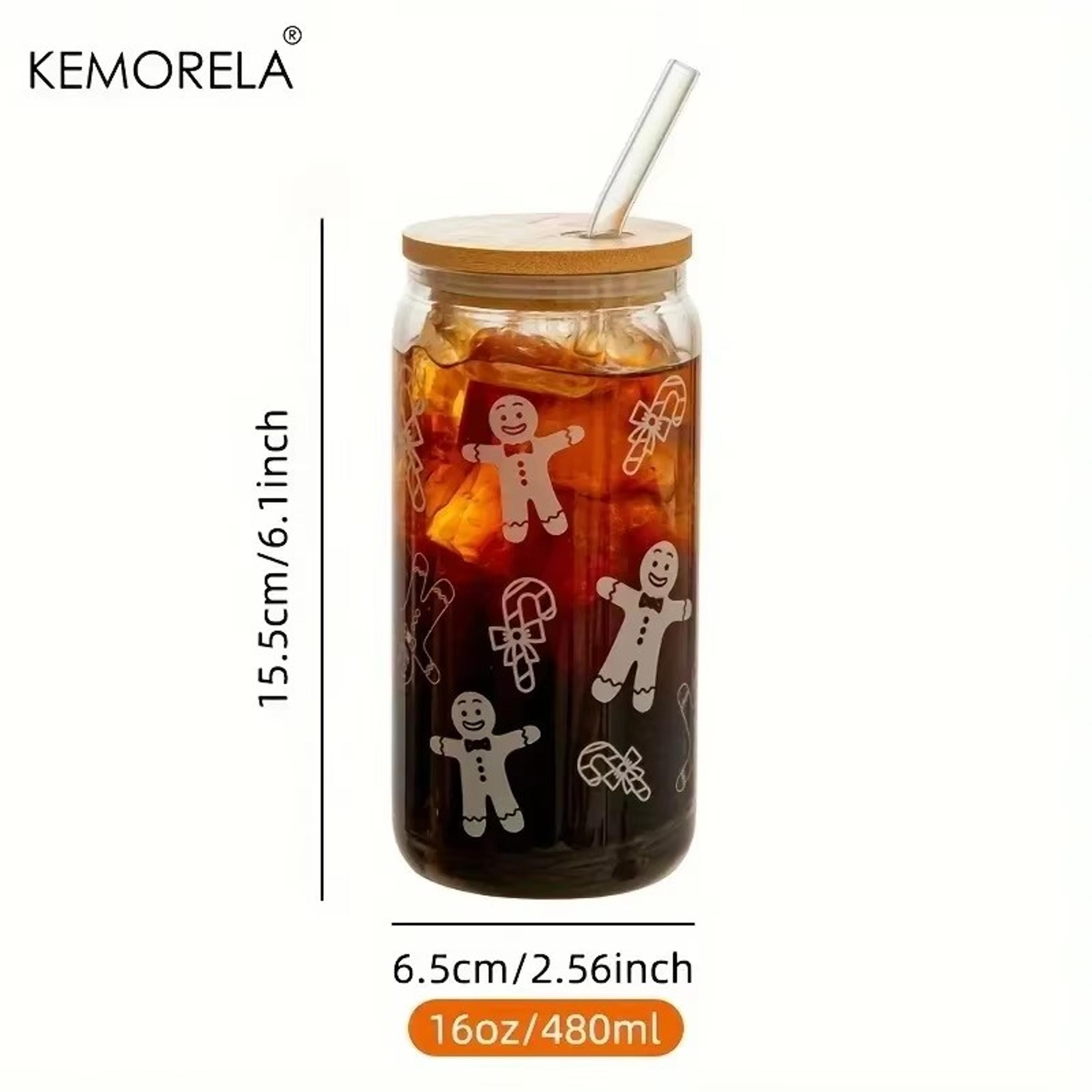 Christmas Glass Tumbler With Lid And Straw Festive Tree Elk Holiday Drink Cup 7