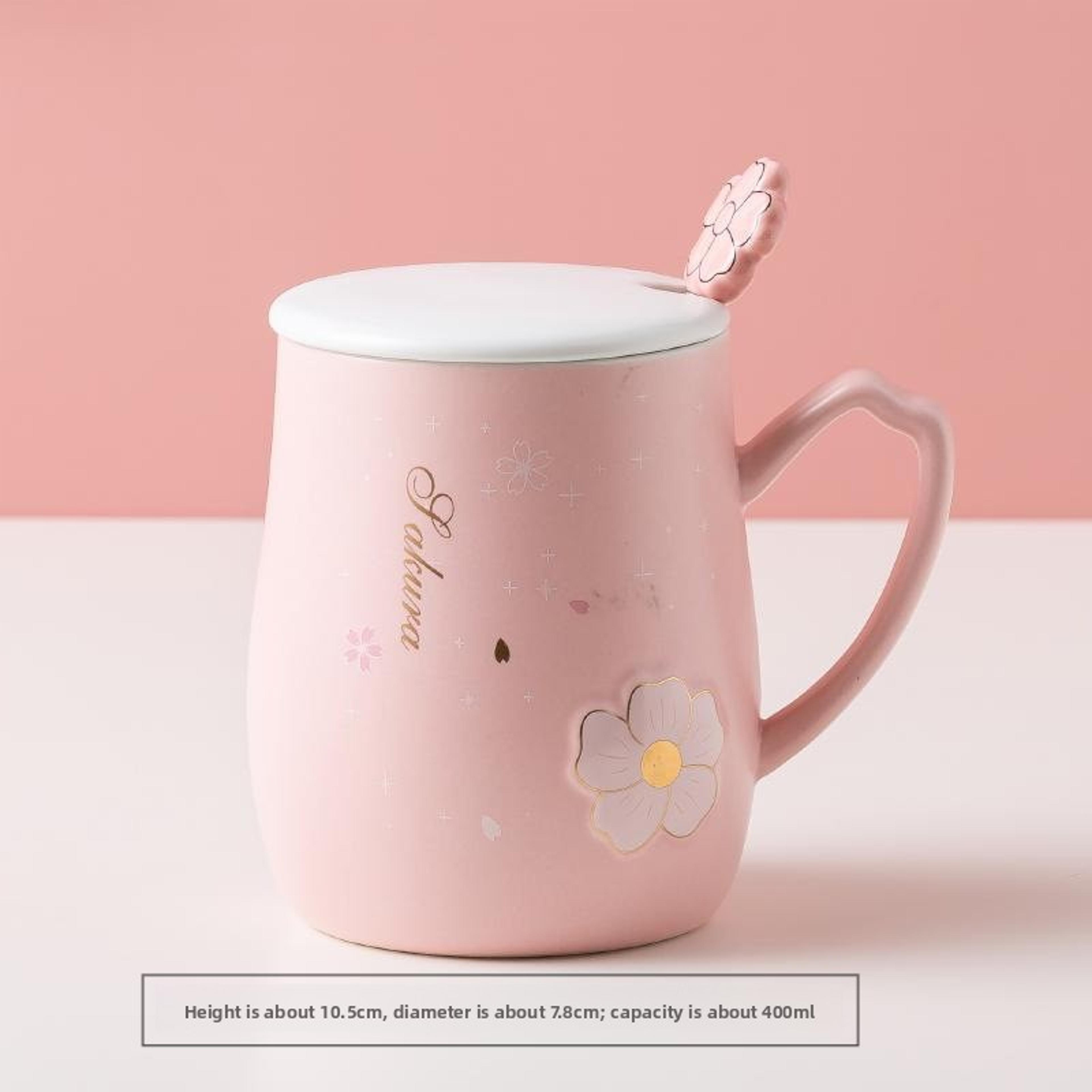 Cherry Blossom Ceramic Mug With Lid And Spoon Heat Resistant Coffee And Tea Cup 5