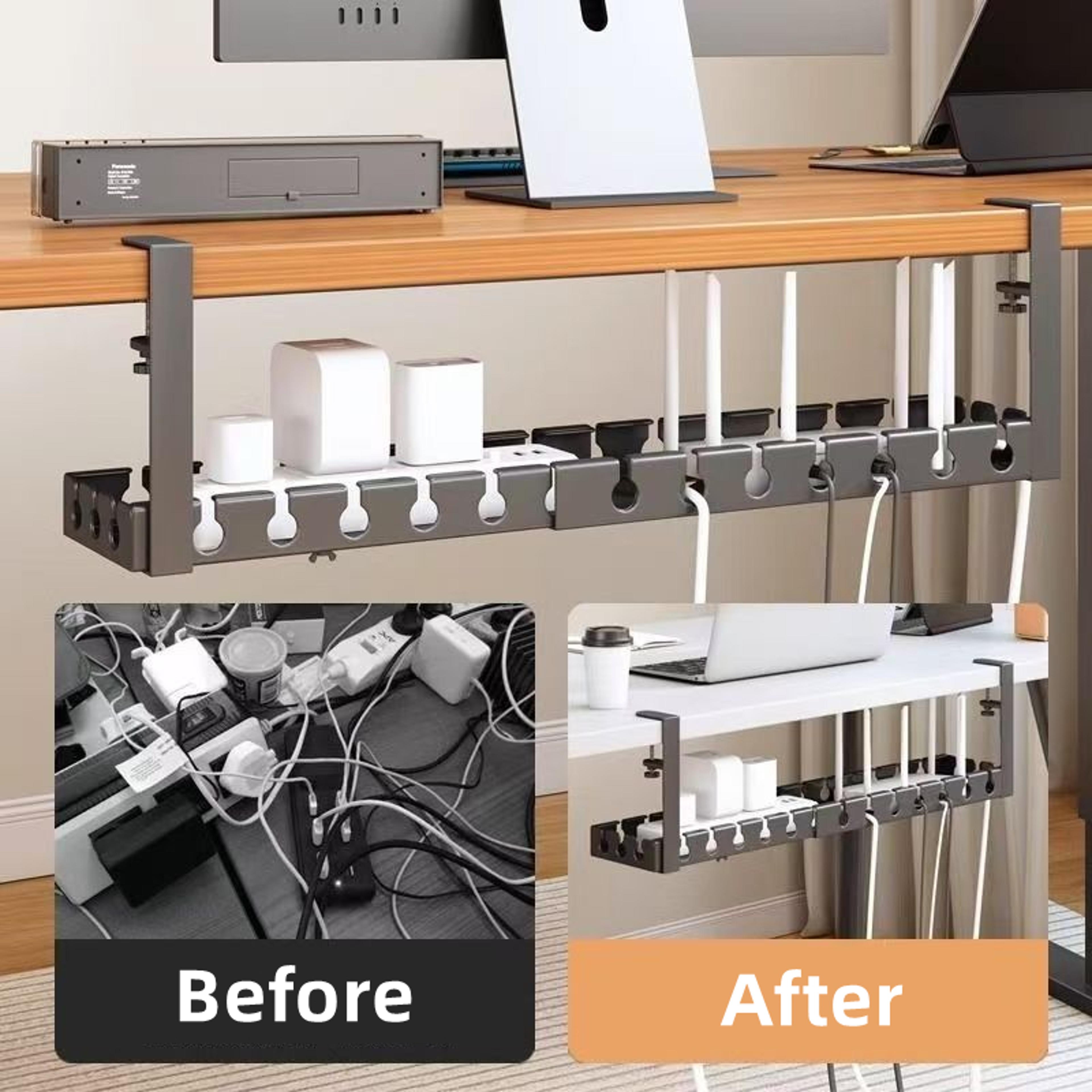 Retractable Under Desk Cable Management Tray No Drill Wire Organizer And Power Strip Holder 2