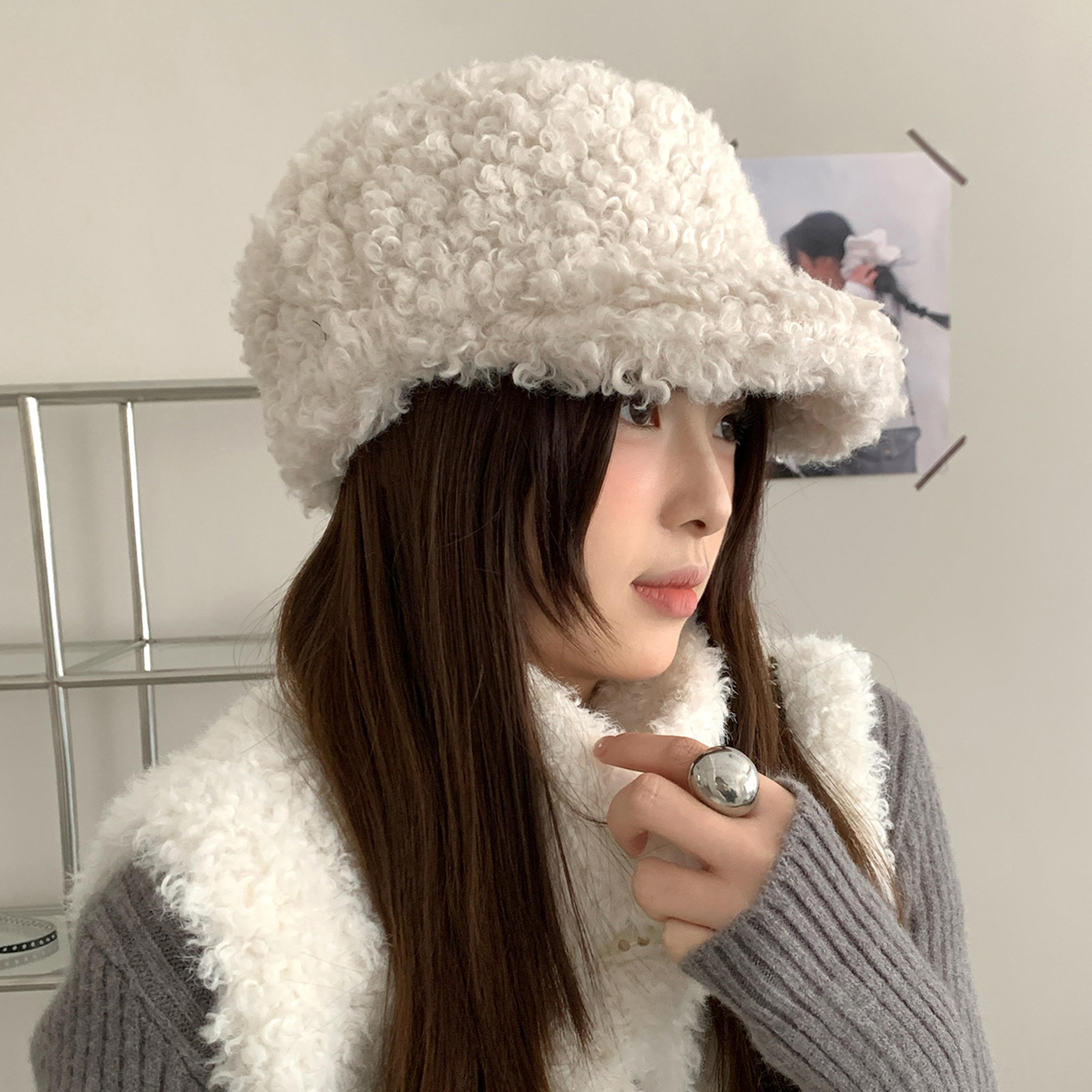 Korean Style Plush Baseball Cap Warm Winter Cap For Women Retro Casual Hat 6