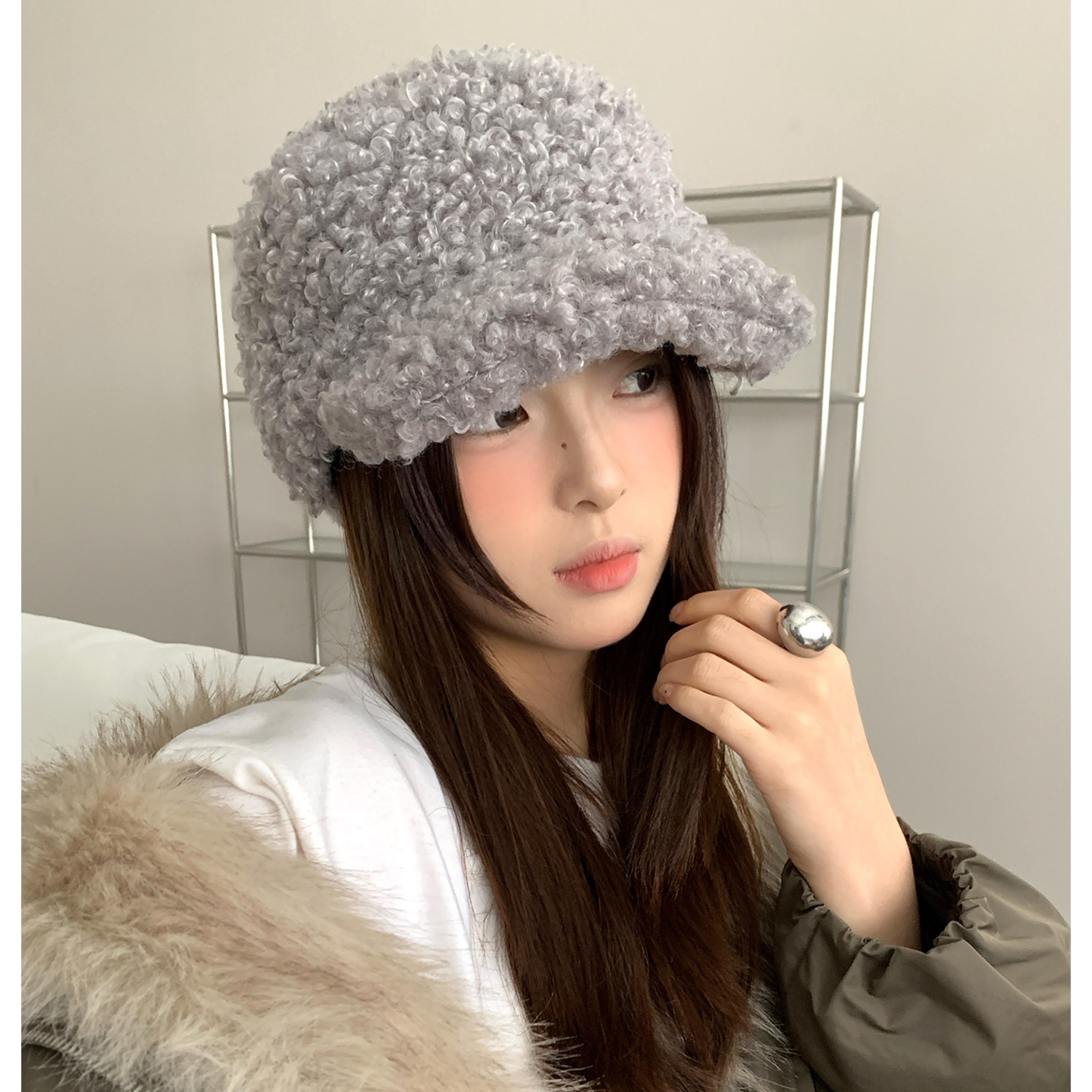 Korean Style Plush Baseball Cap Warm Winter Cap For Women Retro Casual Hat 5