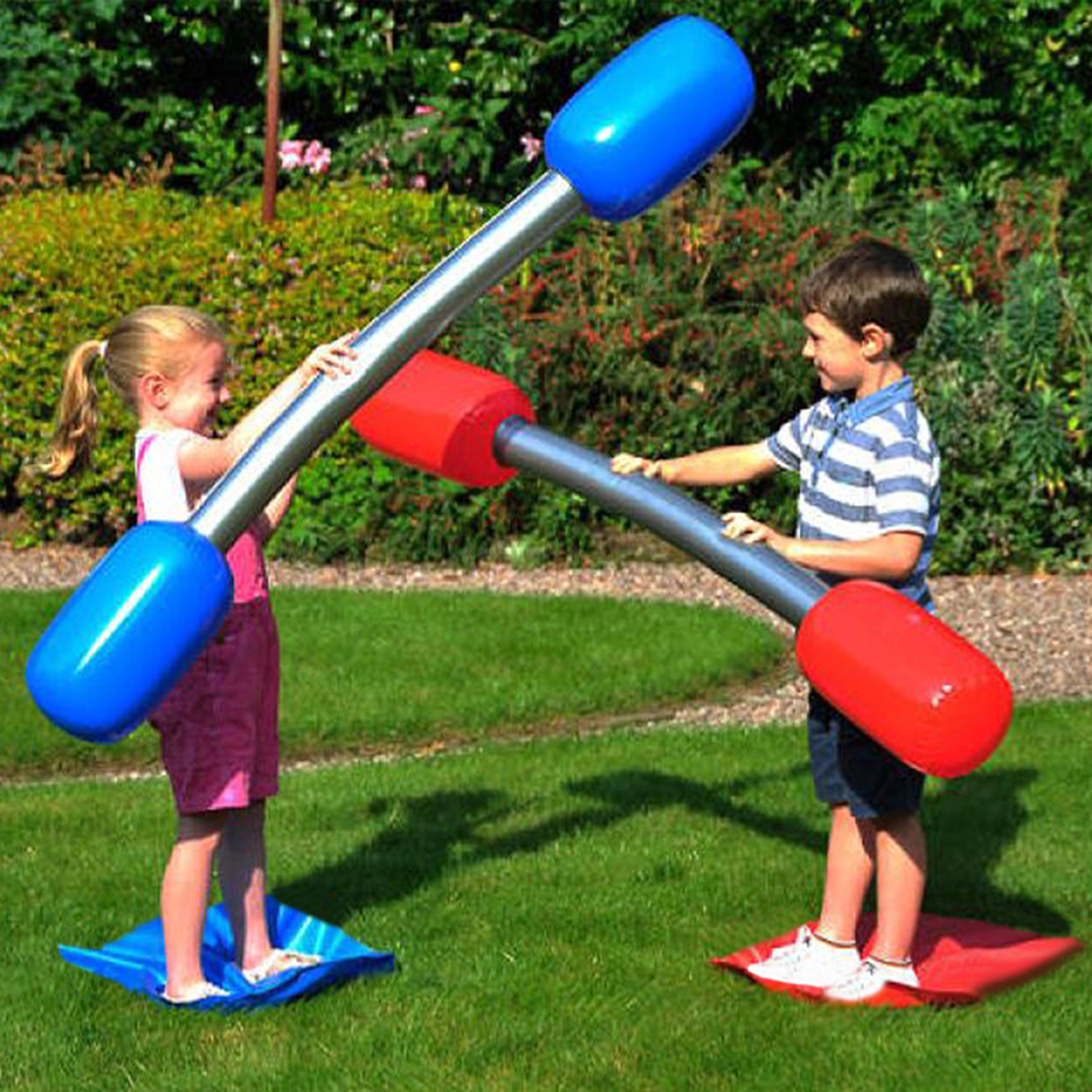 kids inflatable jousting game with battle sticks and balance mats