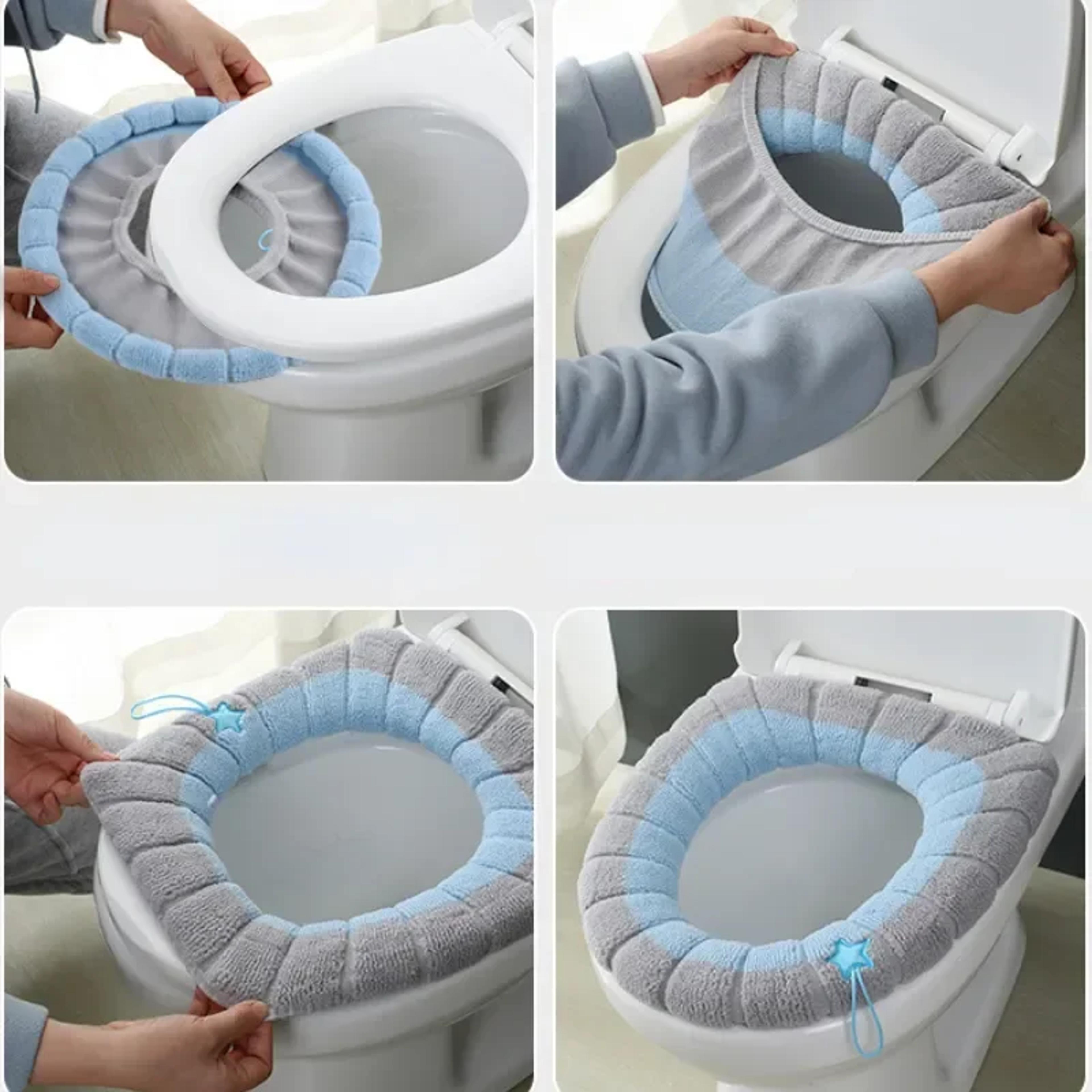 Winter Warm Toilet Seat Cover Soft Washable Bathroom Cushion With Handle 2