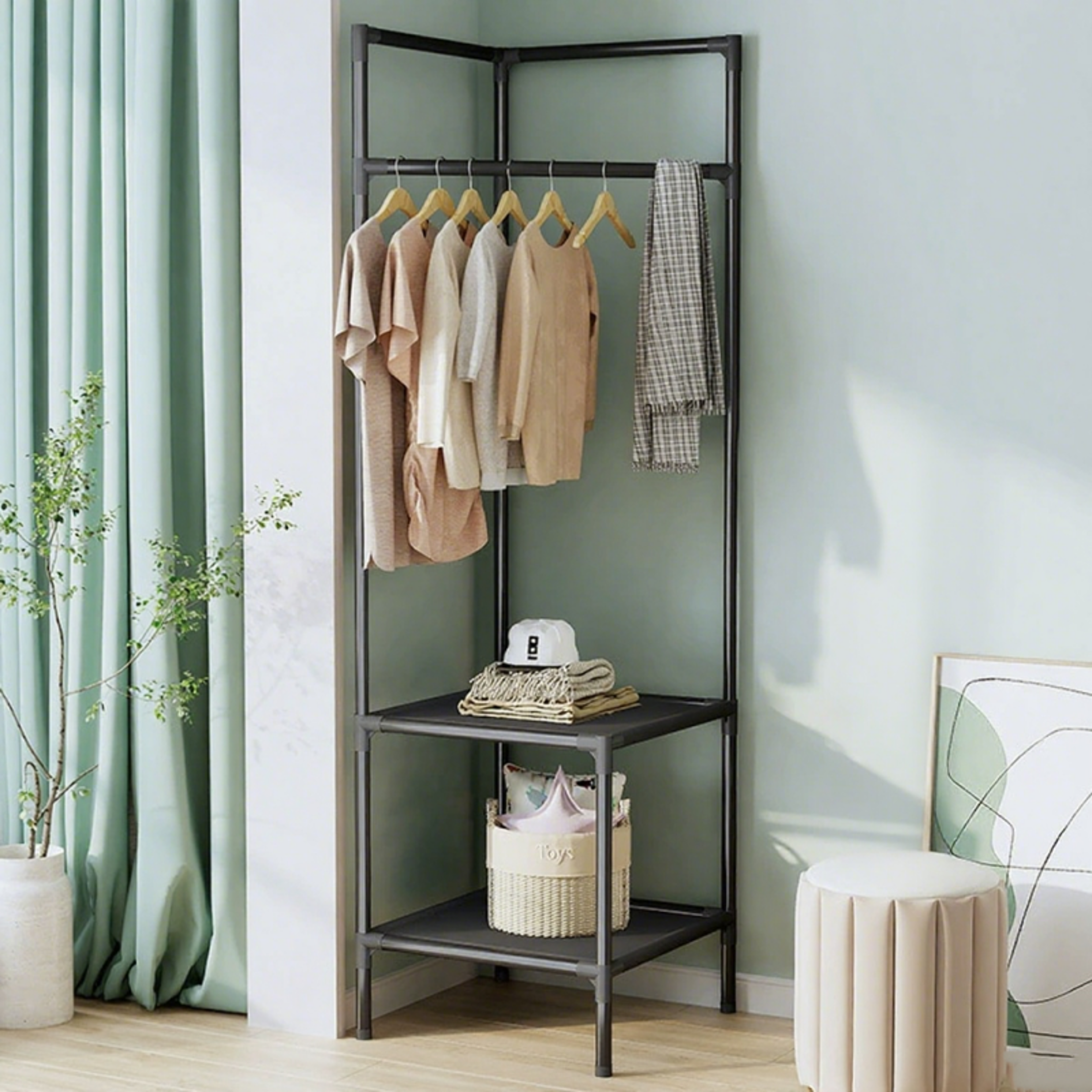 Space Saving Corner Coat Rack With Multi Layer Clothing Storage Shelf 2