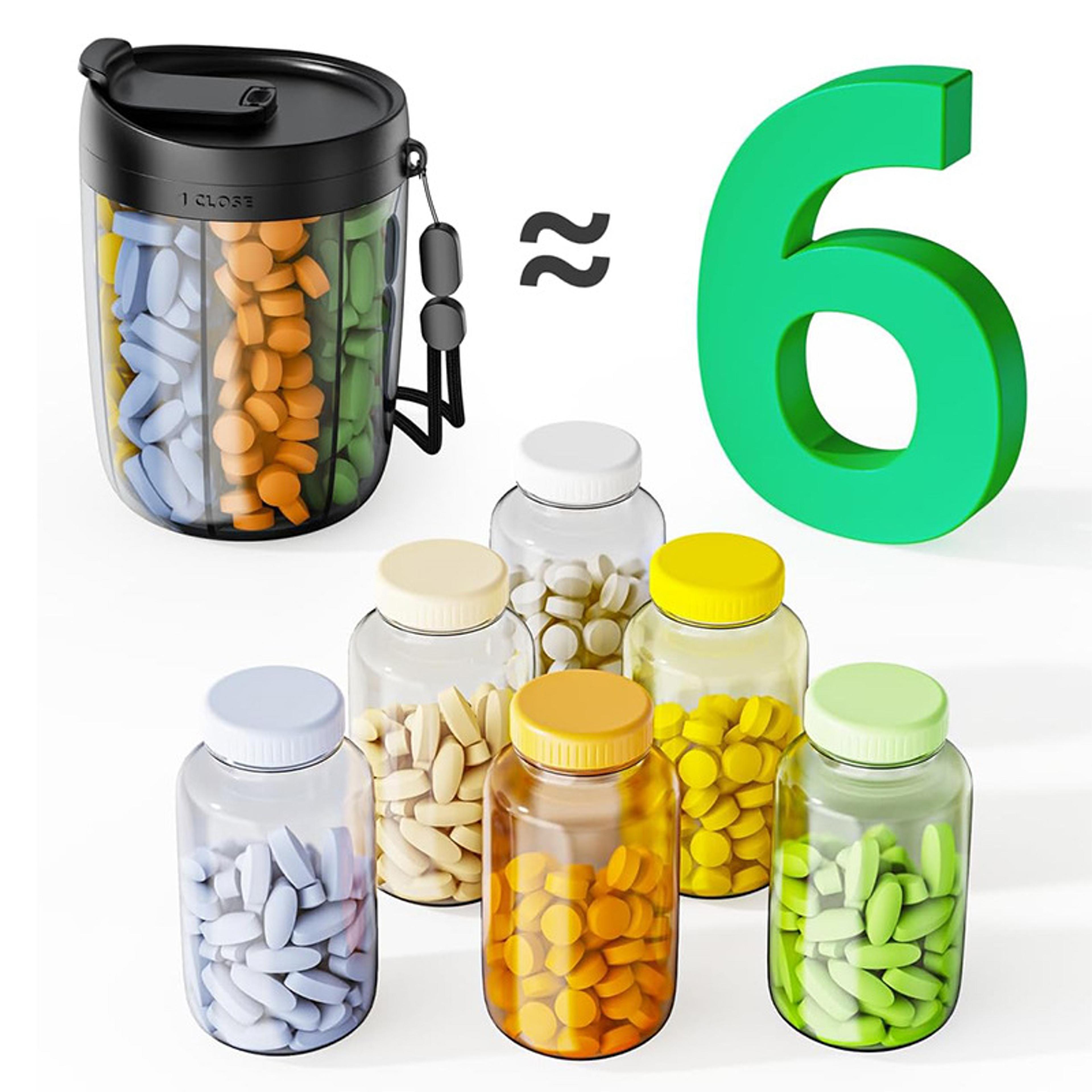 Six Grid Pill Organizer Travel Supplement Holder With Cup Bottle Design 1