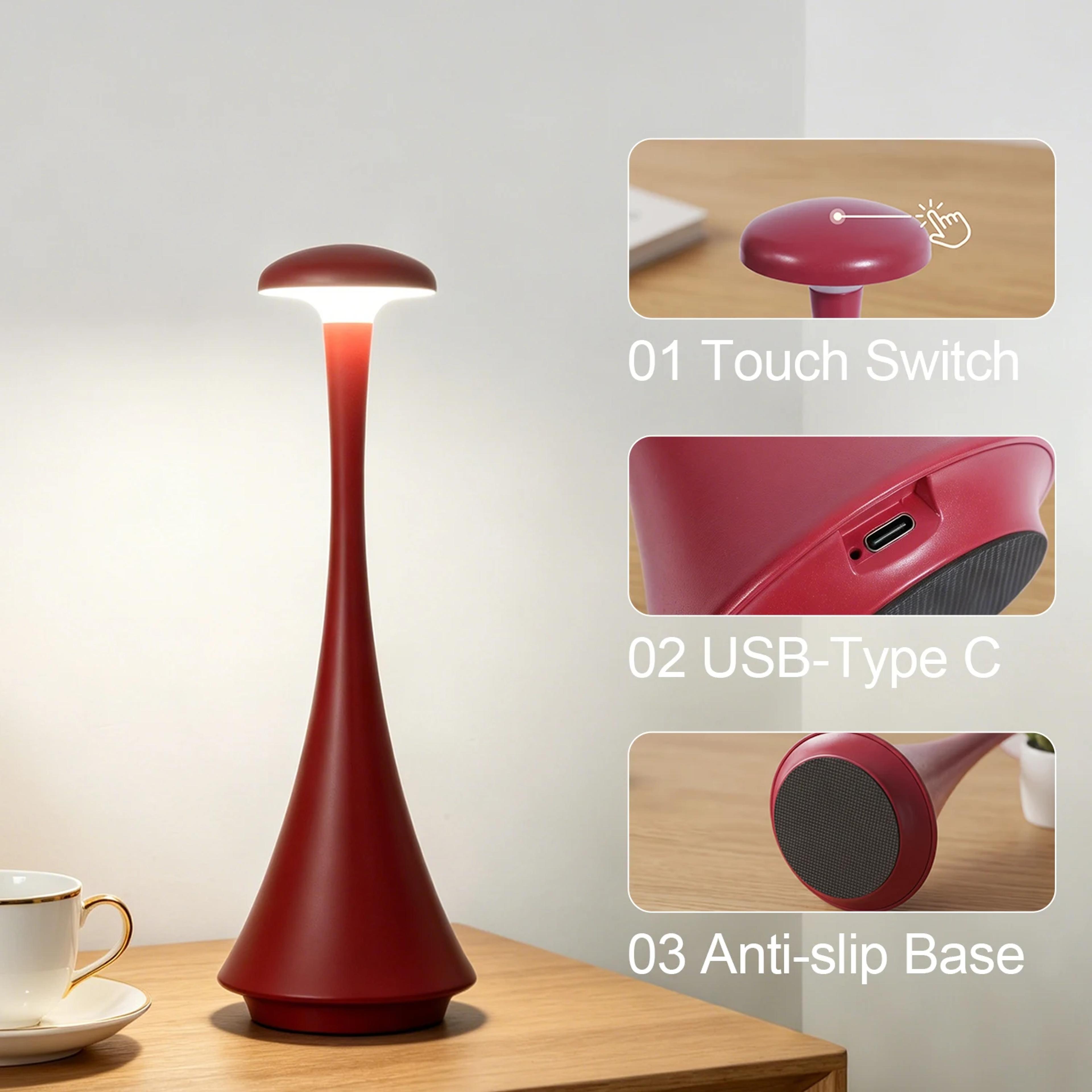 Rechargeable Mushroom Table Lamp With Touch Control And Dimmable LED Light 3