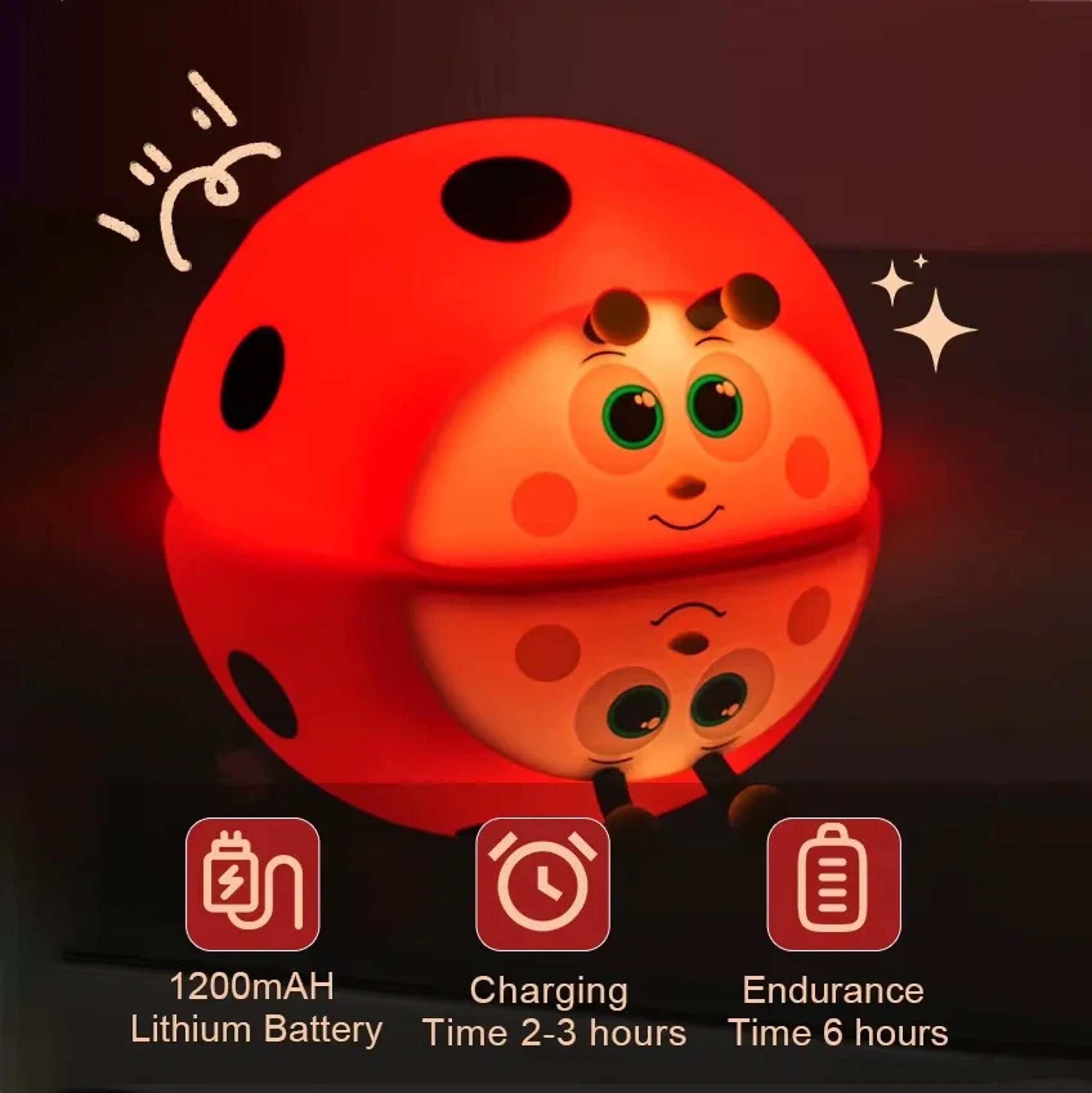 Ladybug RGB LED Night Light Rechargeable Touch Control Dimmable Table Lamp 3