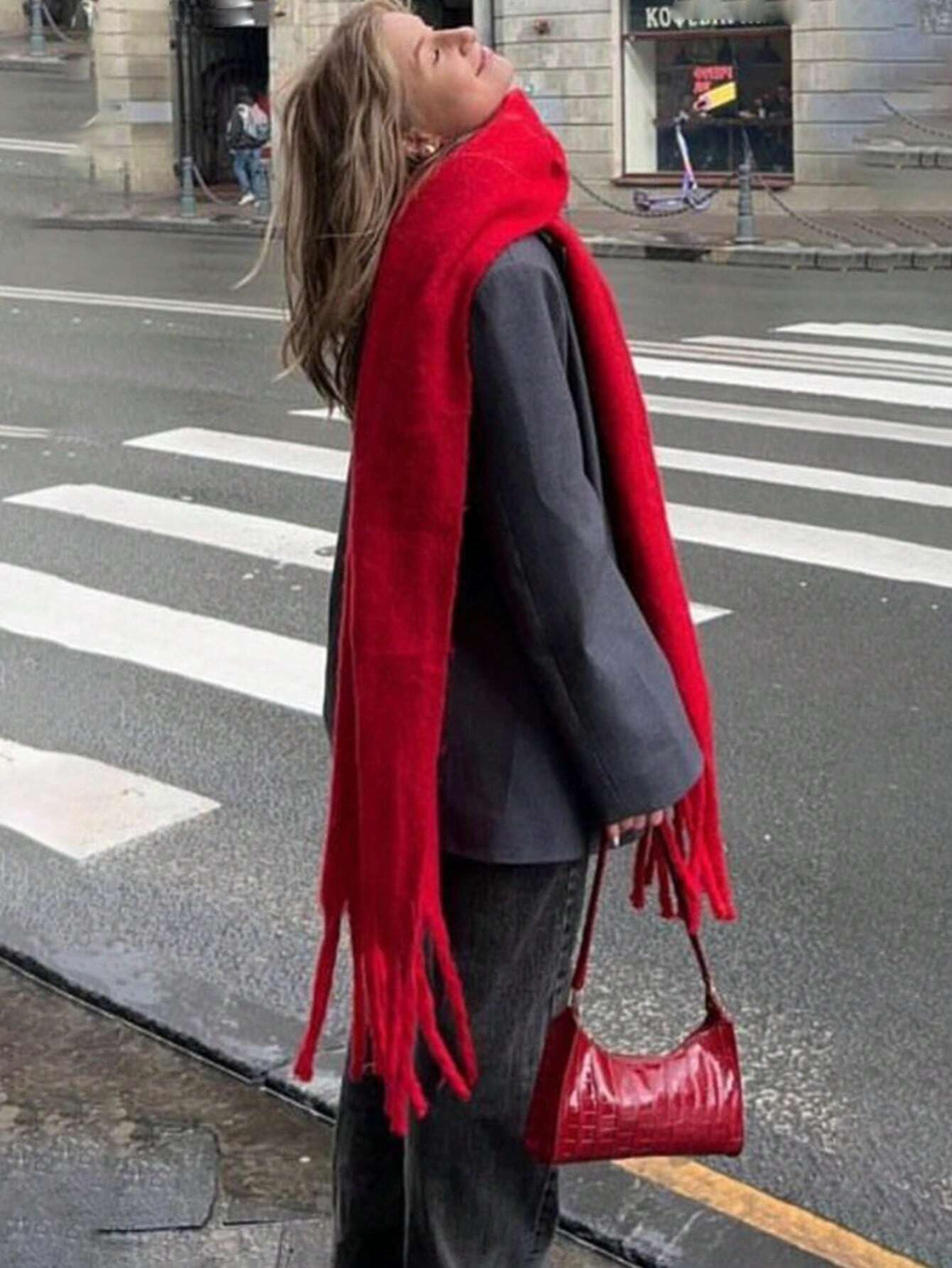 womens winter polyester scarf shawl with tassels
