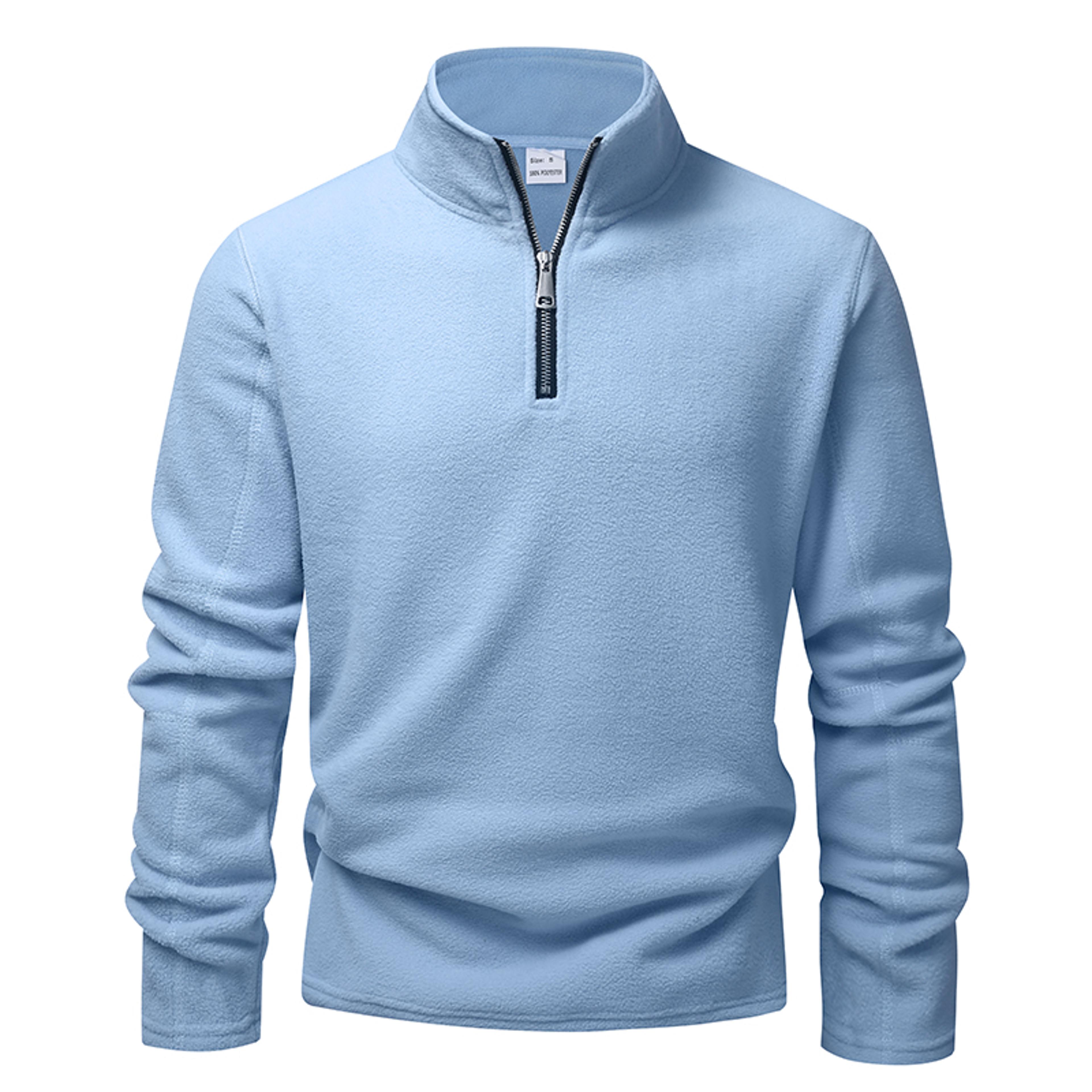 Men Fleece Tracksuit Quarter Zip Pullover Stand Collar Warm Winter Sweatshirt 0