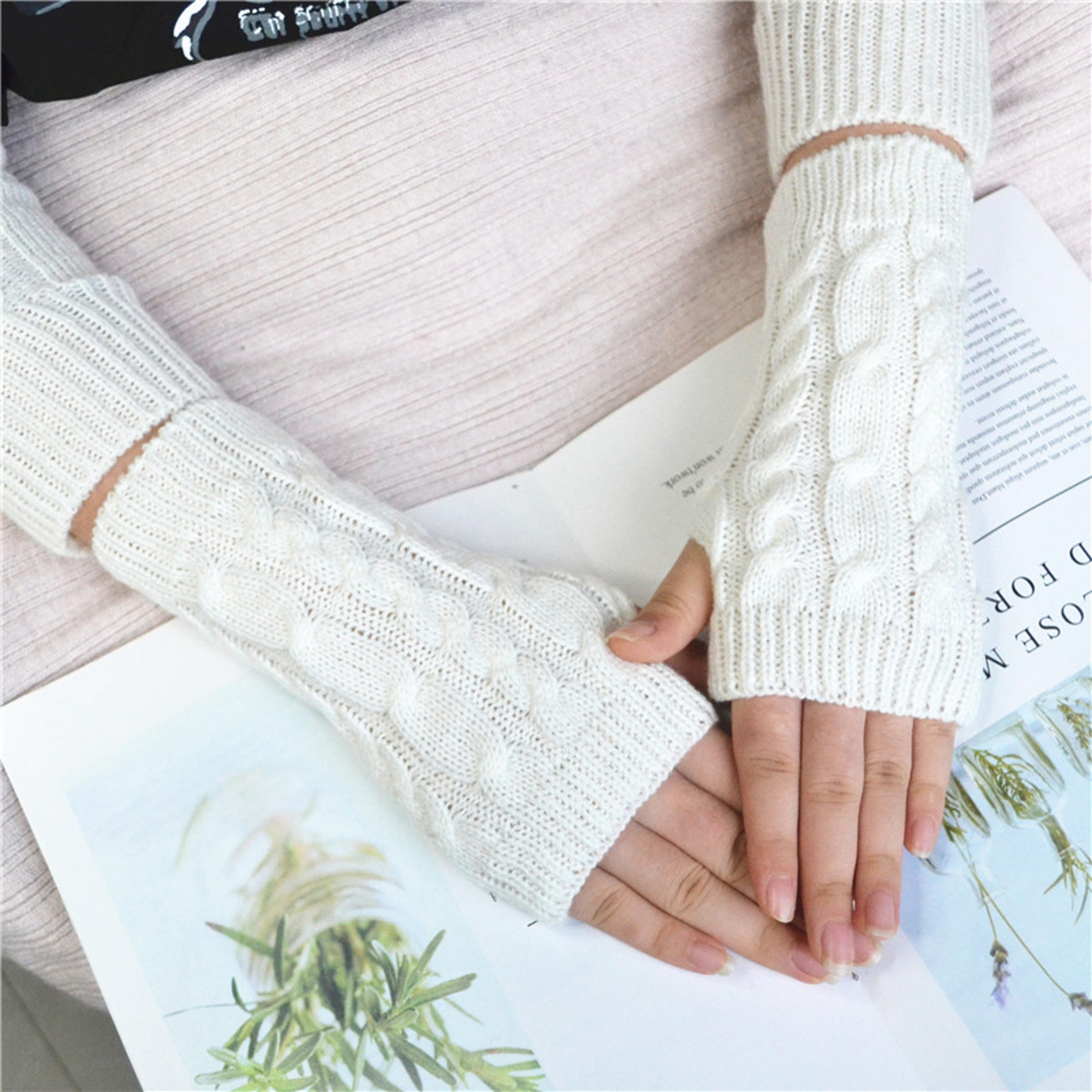 Women Fingerless Winter Gloves Soft Knit Wrist Length Hand Warmers 6