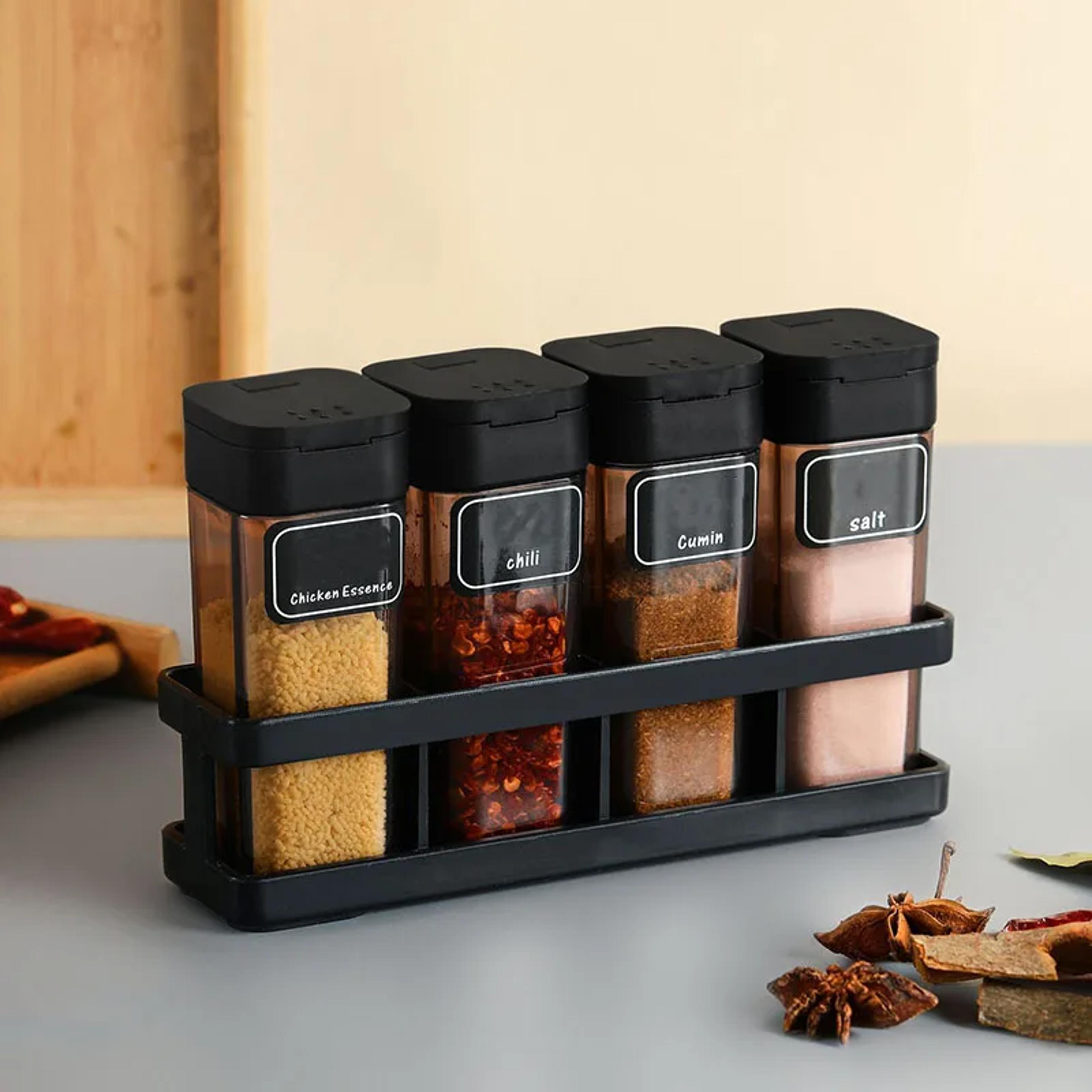 Stackable Spice Organizer Set With Airtight Lids And Plastic Storage Jars 1