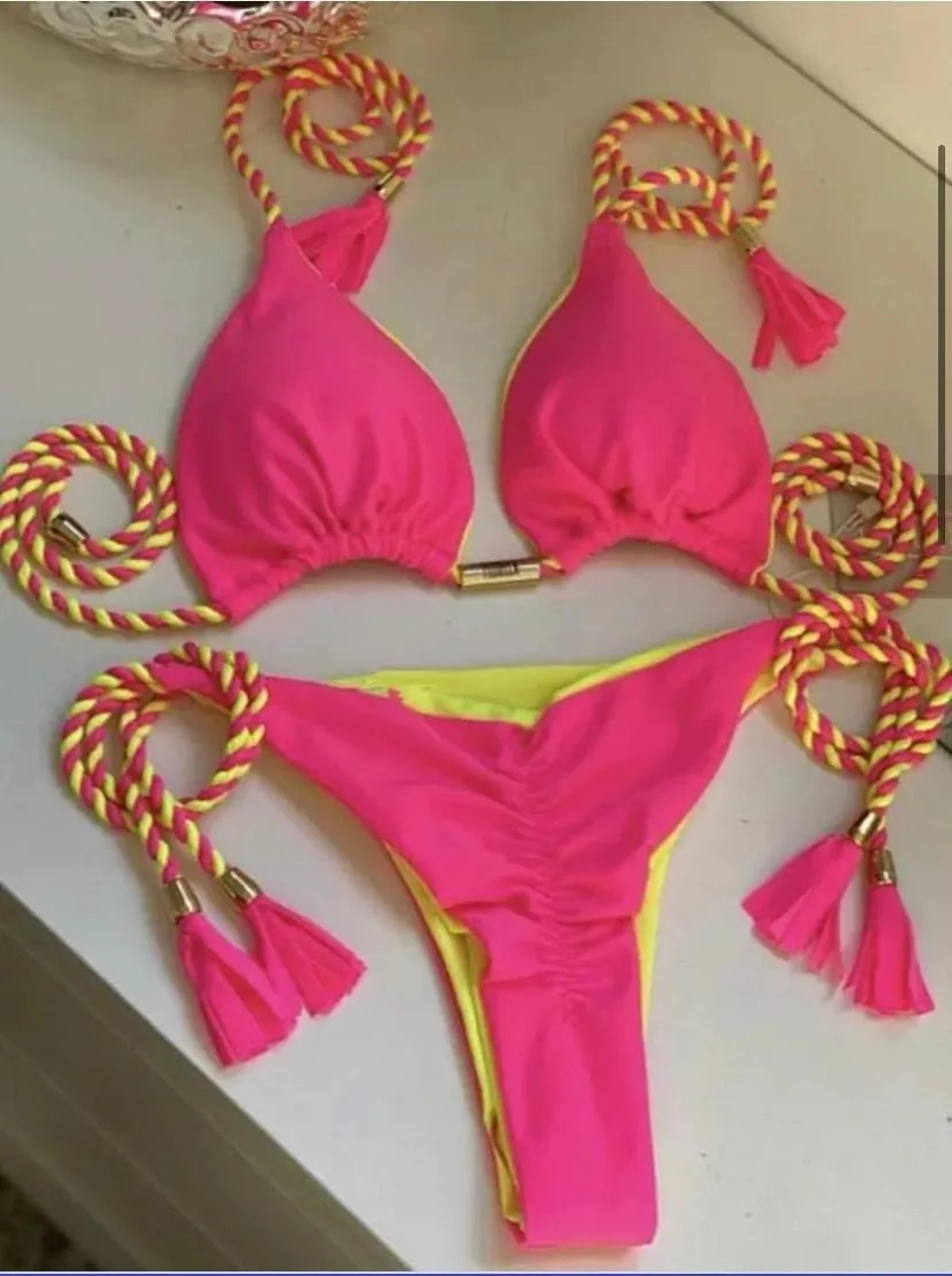 Womens Backless Triangle Bikini Set Multicolor LaceUp TwoPiece Swimsuit 16