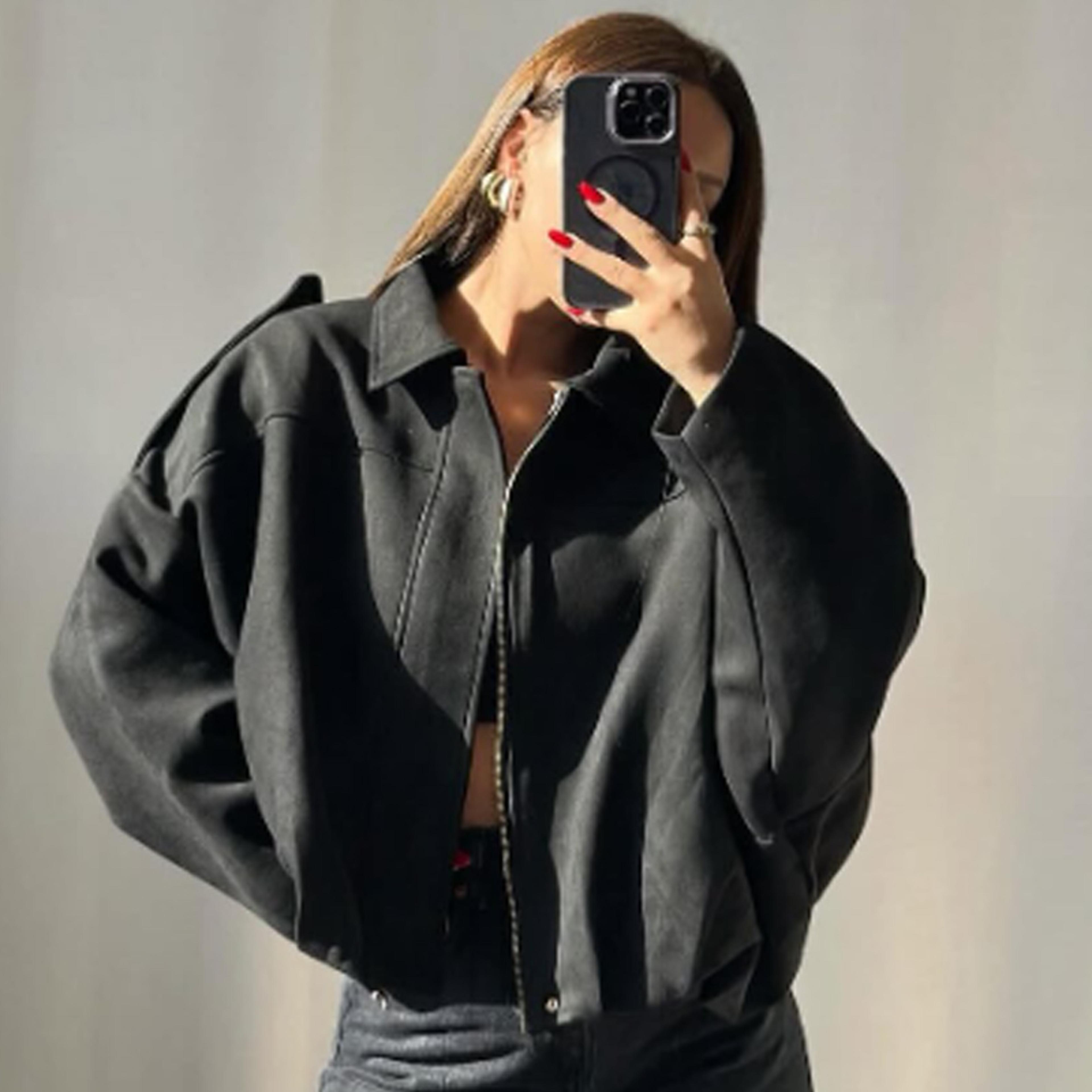 Womens Cropped Bomber Jacket With Oversized Batwing Sleeves 5