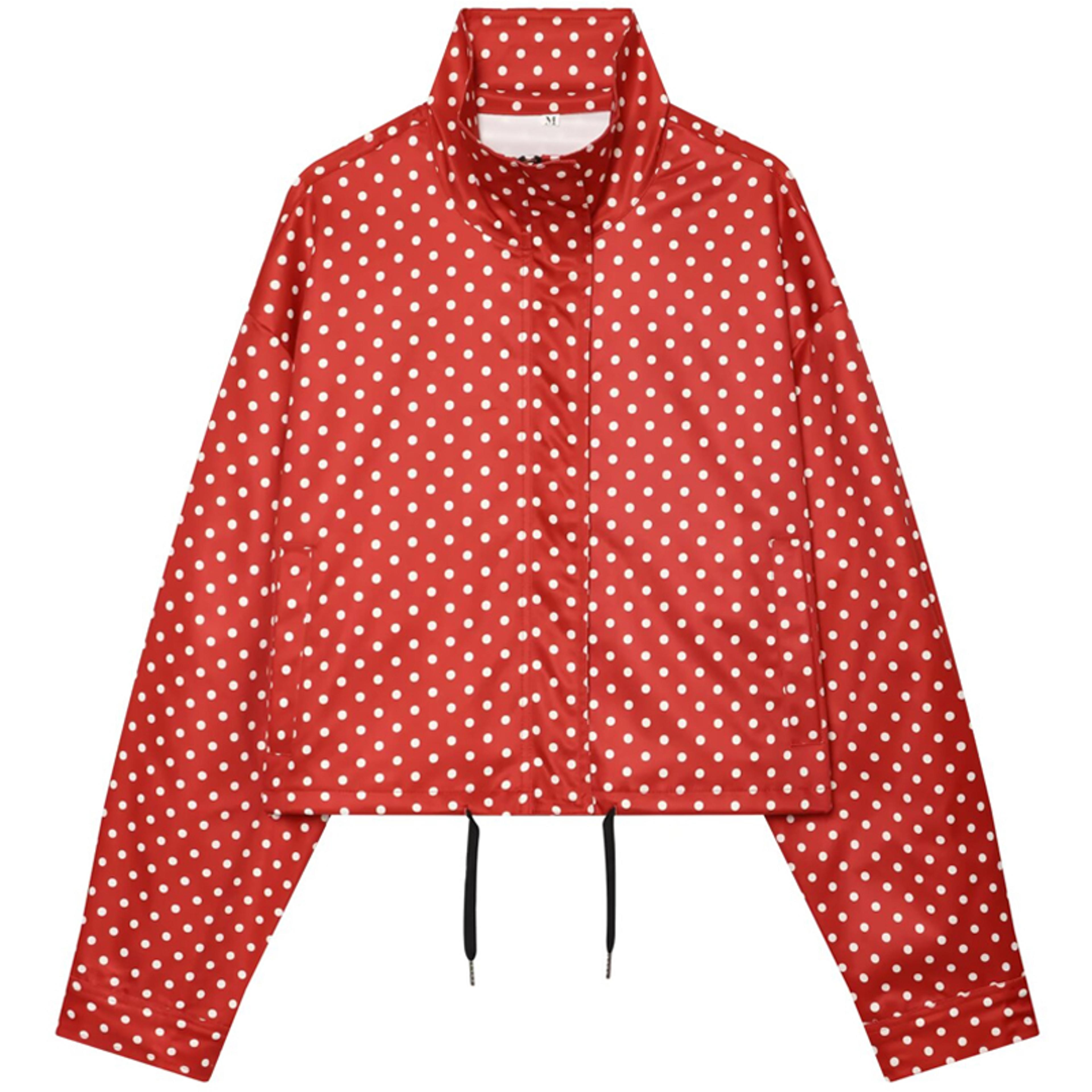 Womens Polka Dot Bomber Jacket Oversized ZipUp Streetwear Outerwear 9