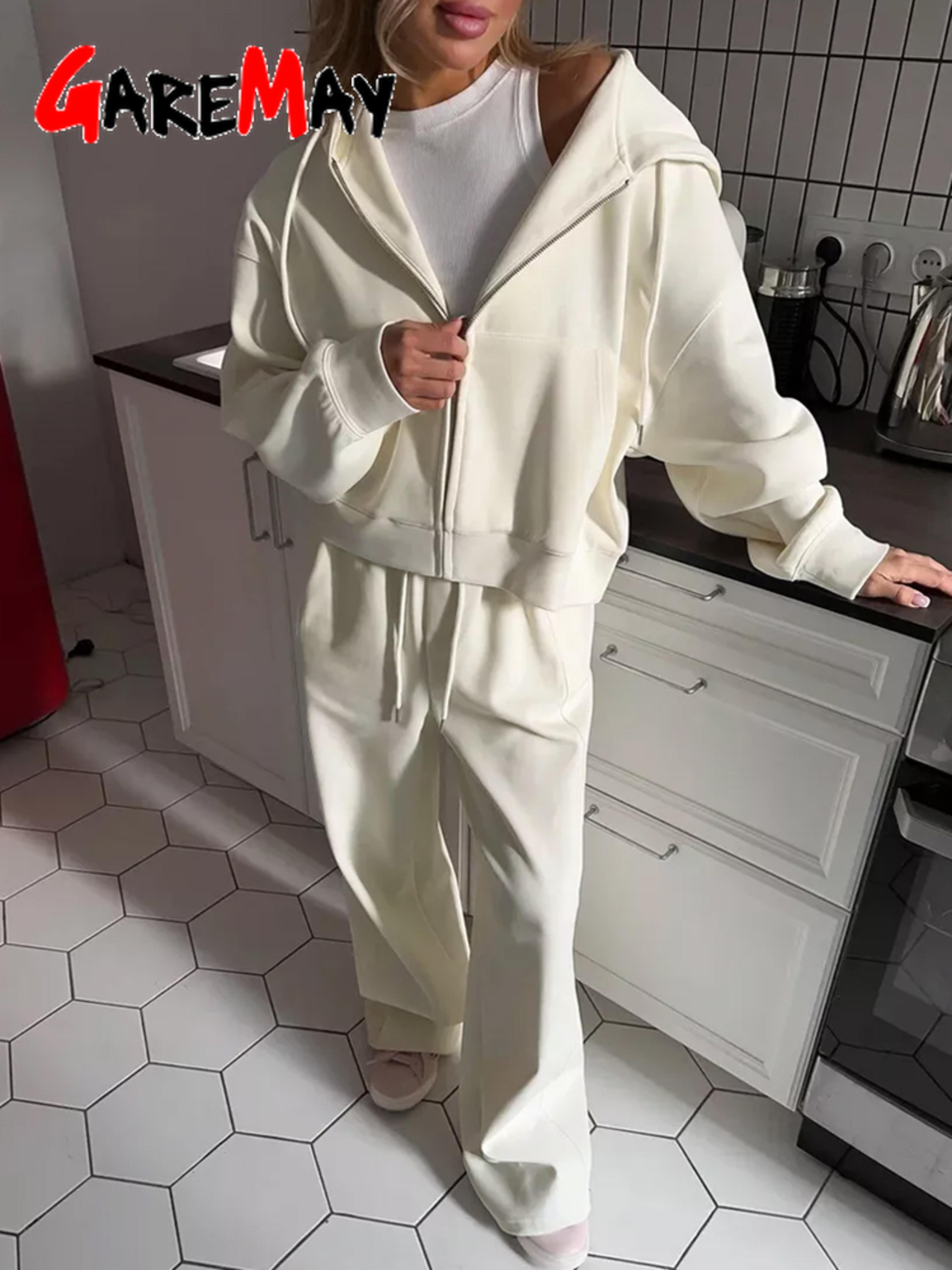 Womens TwoPiece Tracksuit Set With Hooded ZipUp Top And WideLeg Pants 5