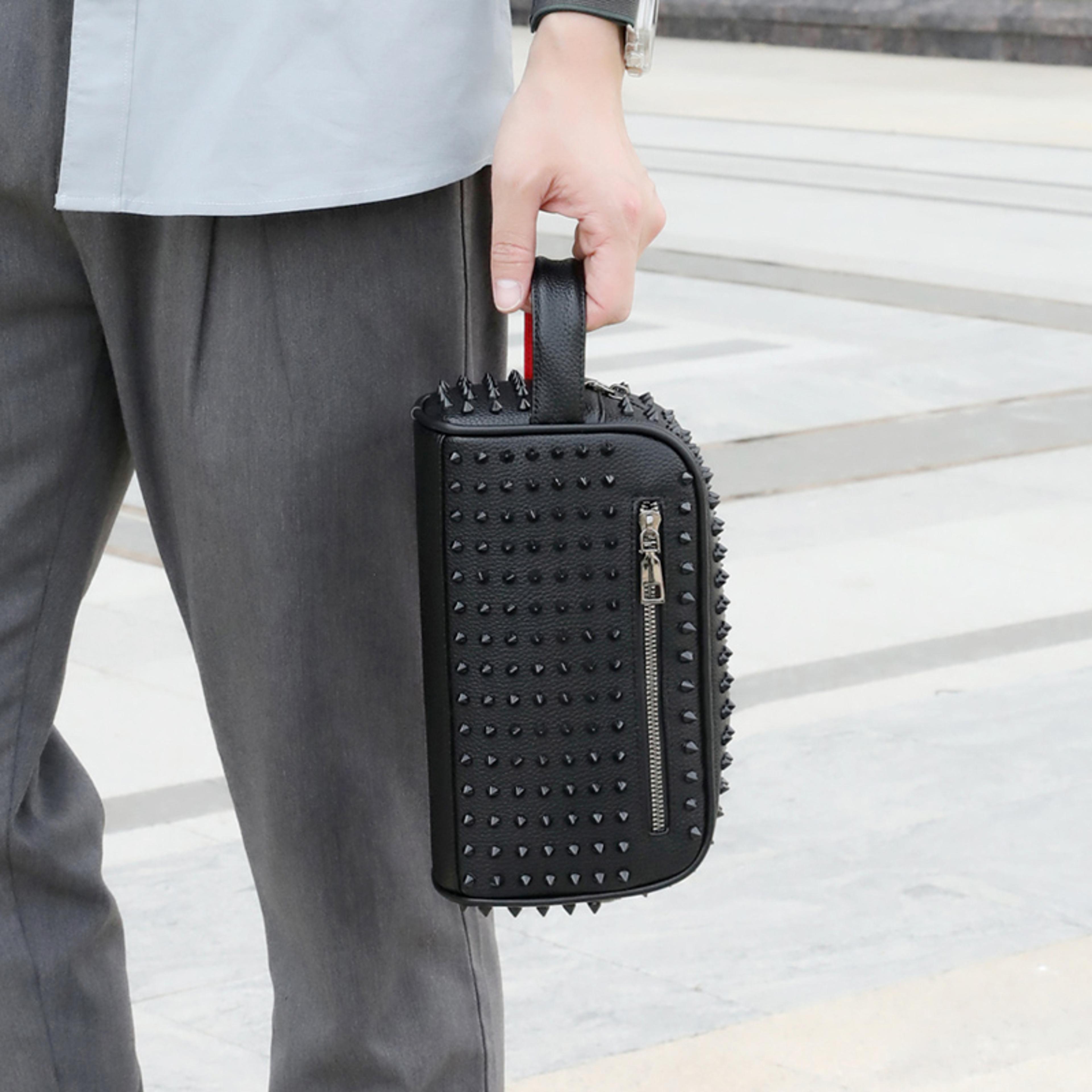 Mens Cyberpunk PU Leather Clutch Bag With Rivet Design And Waist Strap 2