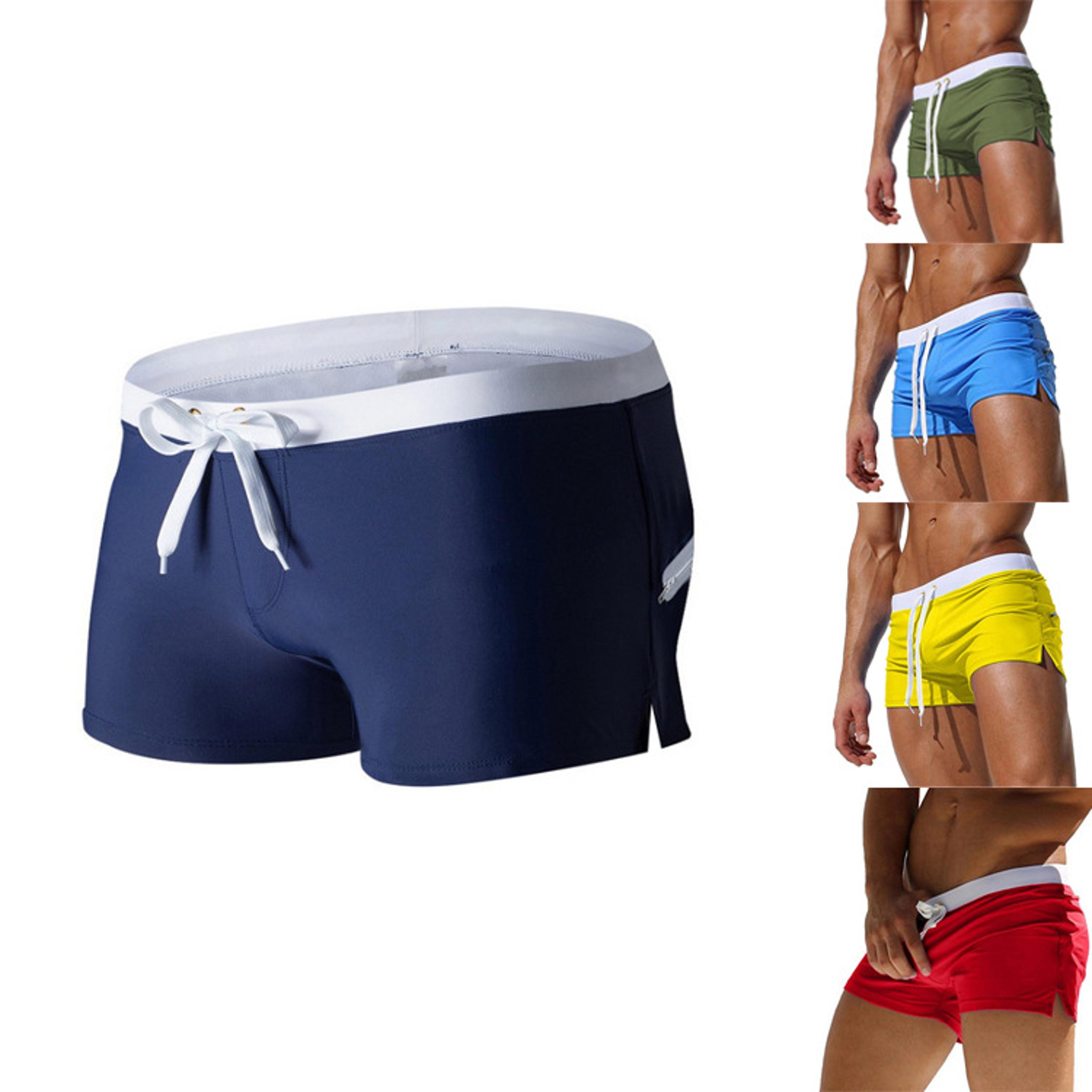 mens quick-drying swim trunks with back pocket solid color beach shorts