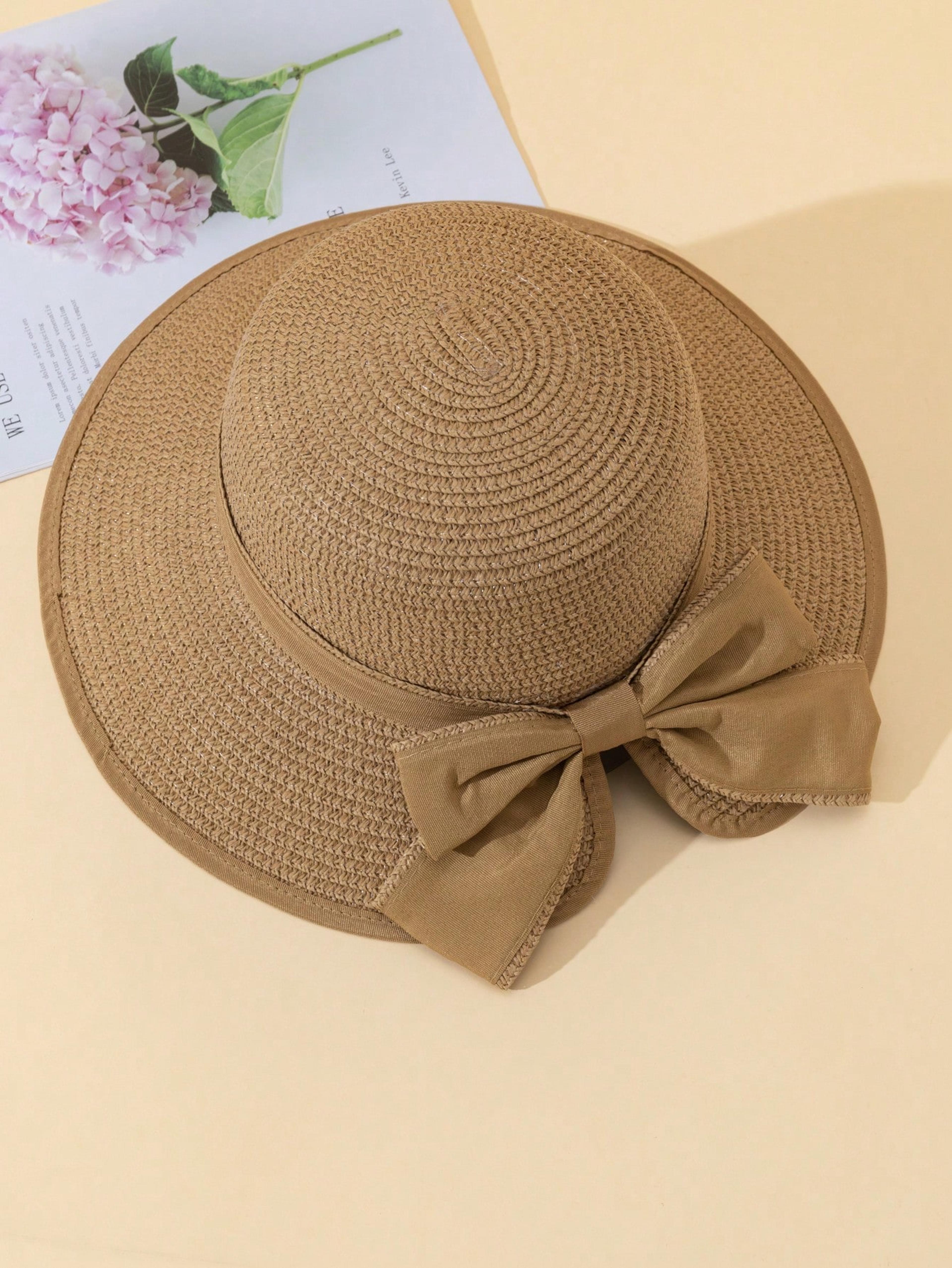 Womens UV Protection Straw Sun Hat With Bow Lightweight Beach Sun Hat 4