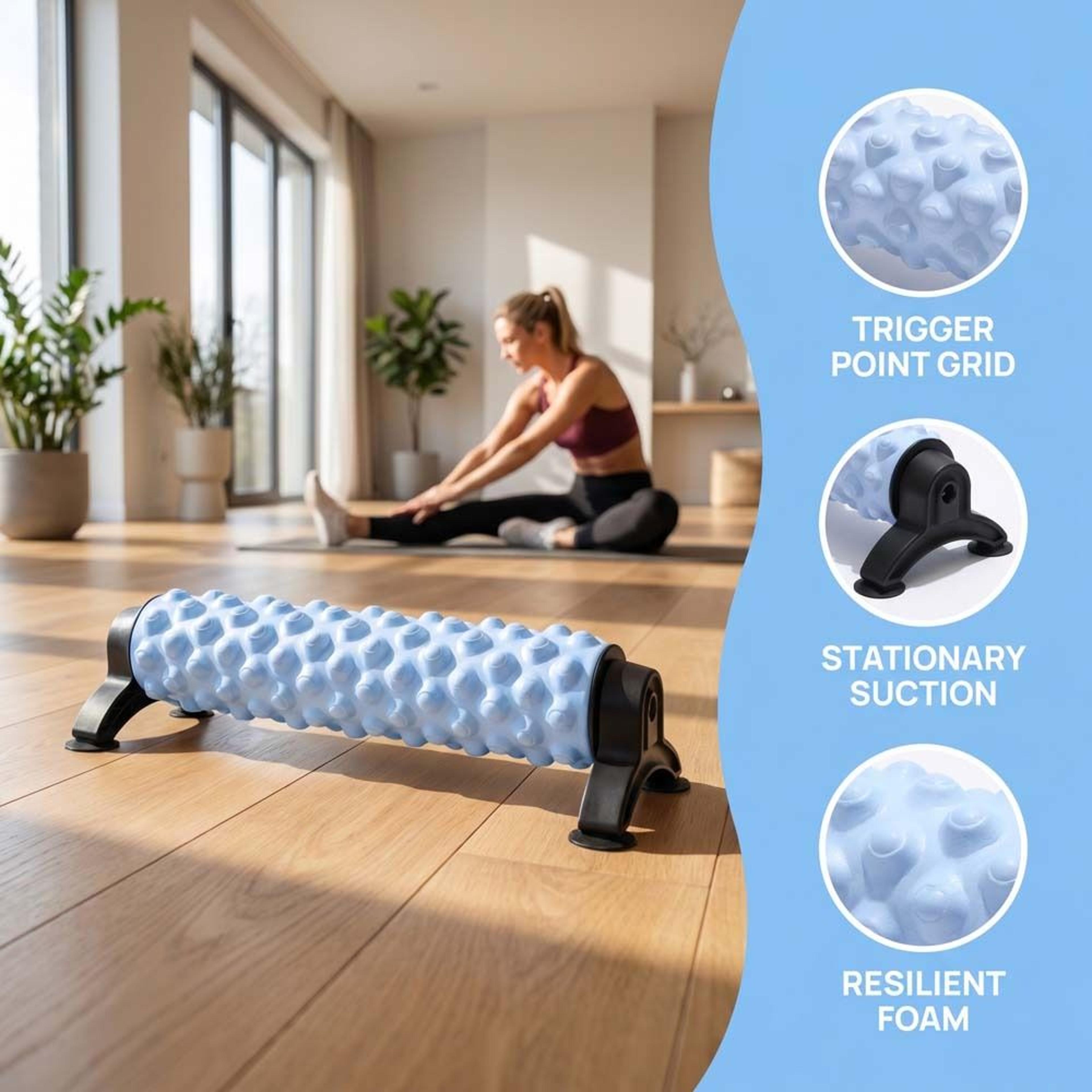 Non Slip Suction Base Foam Roller For Deep Tissue Massage Yoga  Muscle Recovery 5