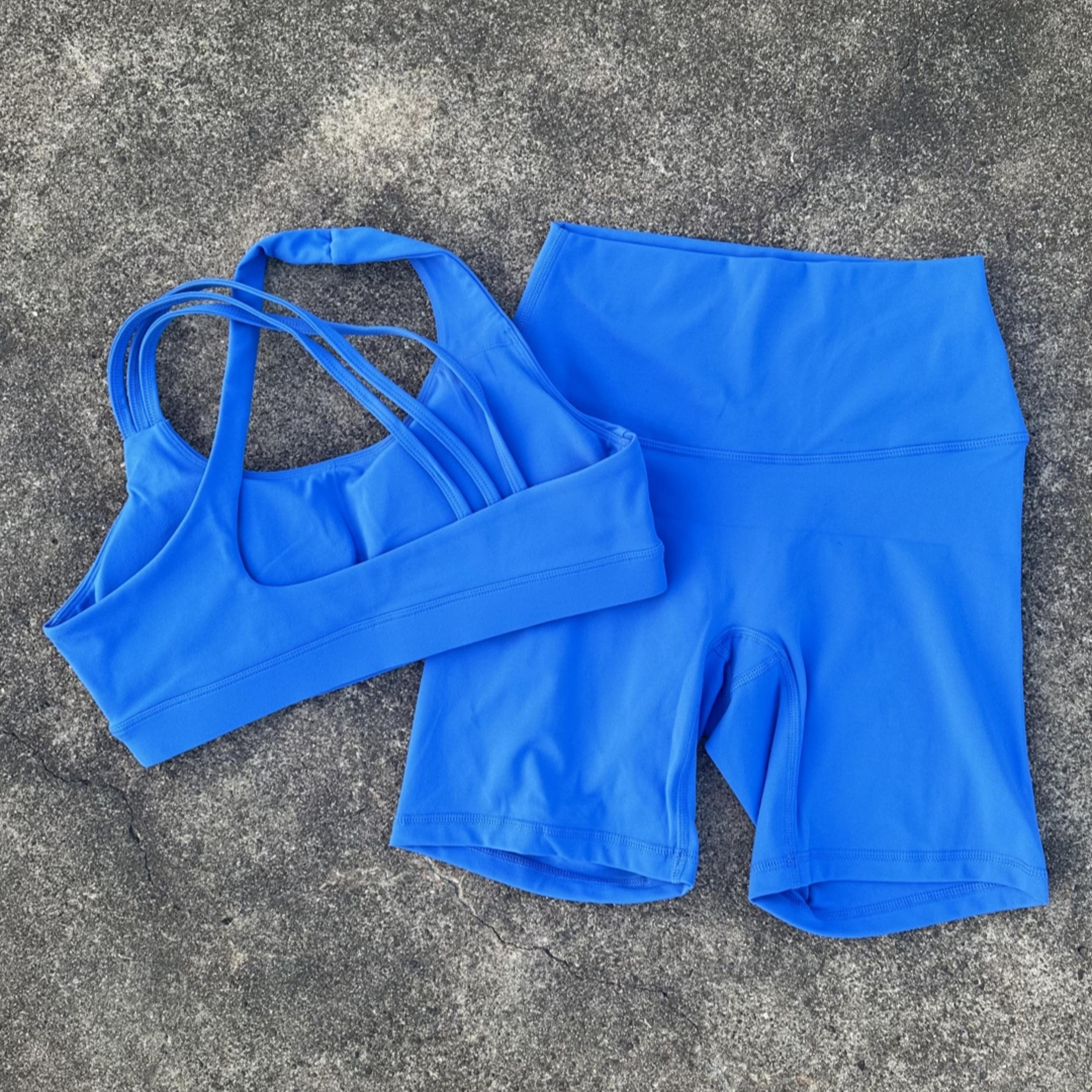 Cross Back Workout Set High Waist Yoga Shorts Set For Women With High Support Sports Bra 2