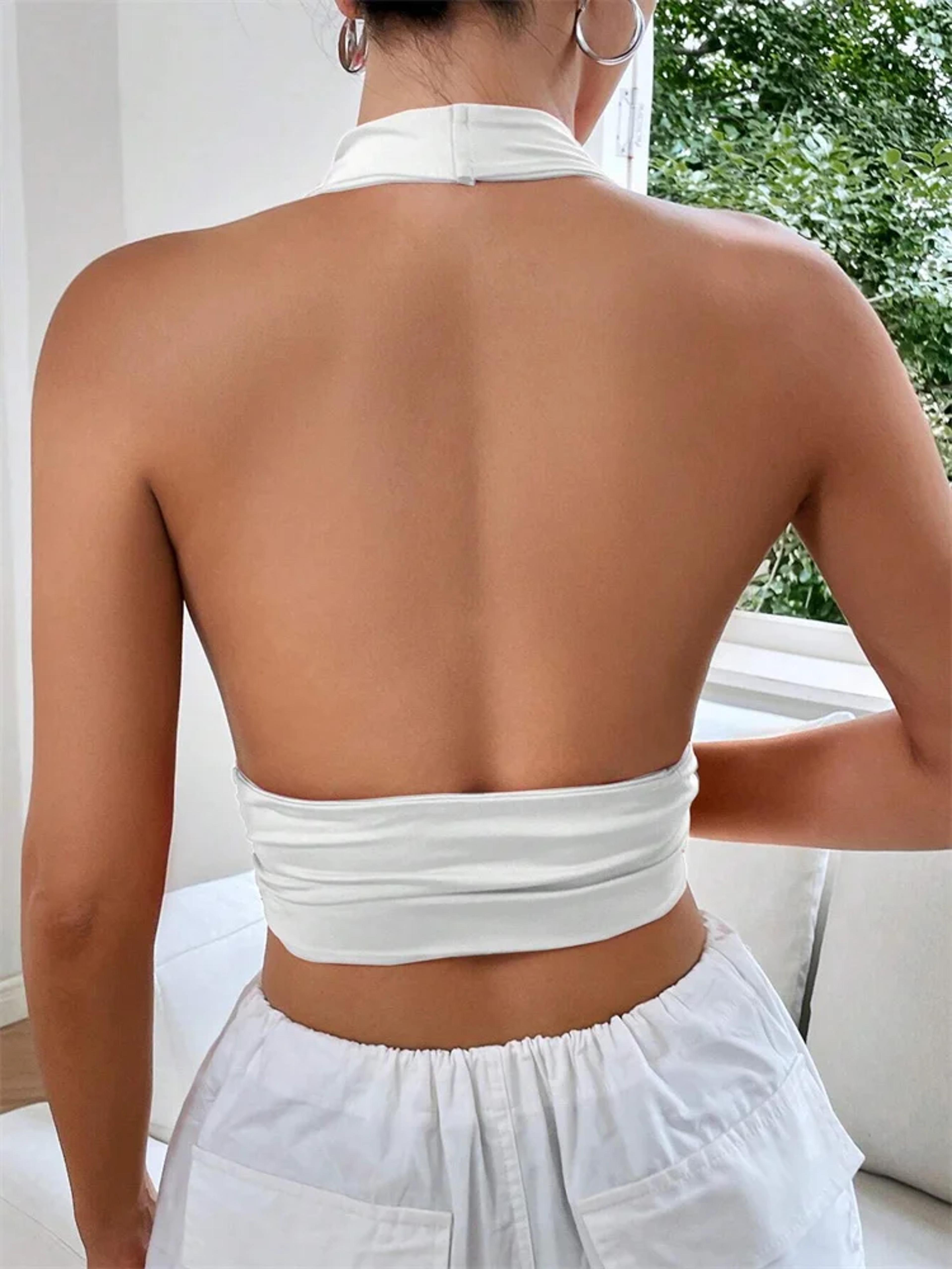 Backless Halter Top For Women Deep V Neck Y2K Crop Top Summer Streetwear 6