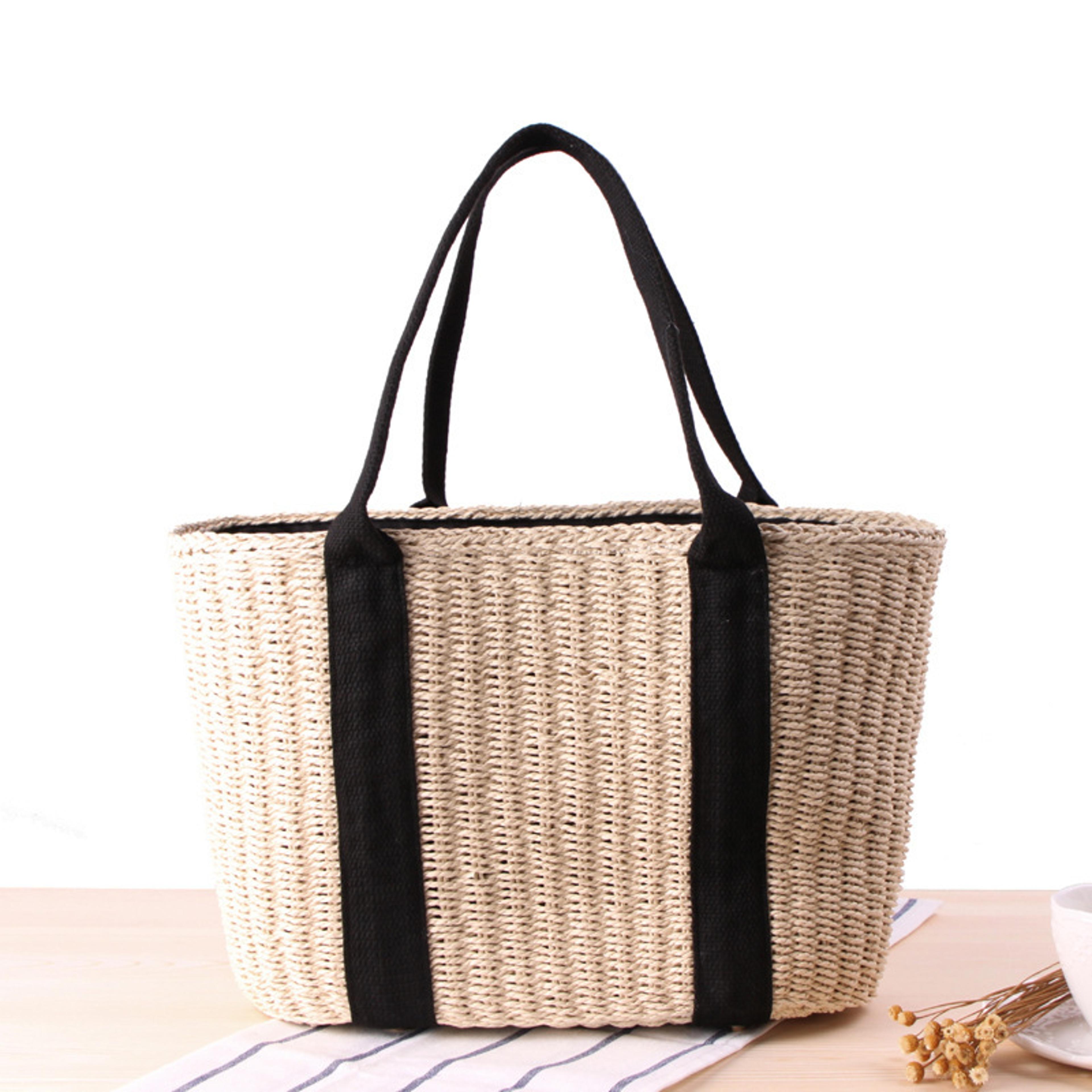 Handmade Straw Tote Bag Large Rattan Woven Beach Shoulder Bag For Women 3