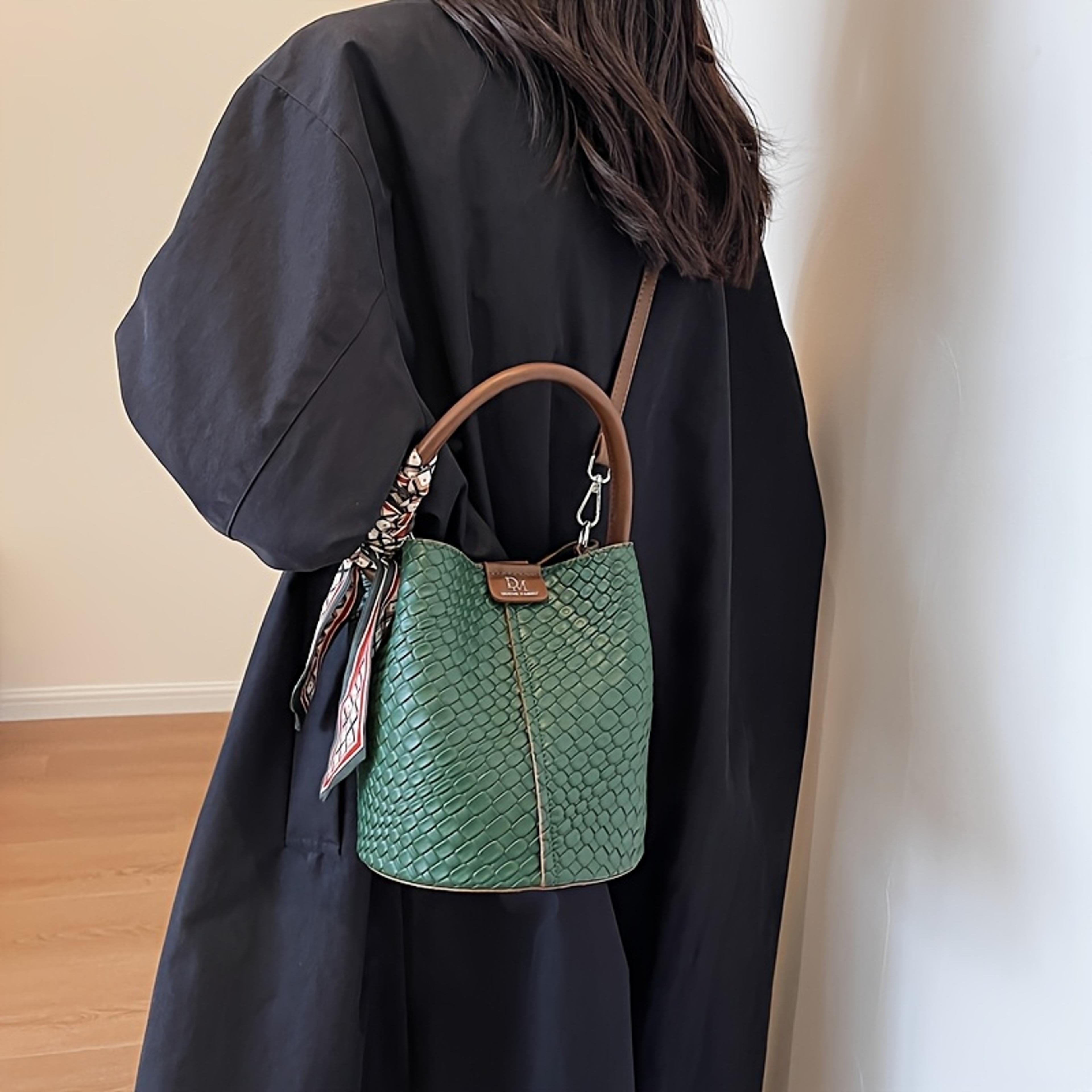 Elegant Woven Womens Bucket Bag Crossbody Shoulder Purse With Top Handle 8