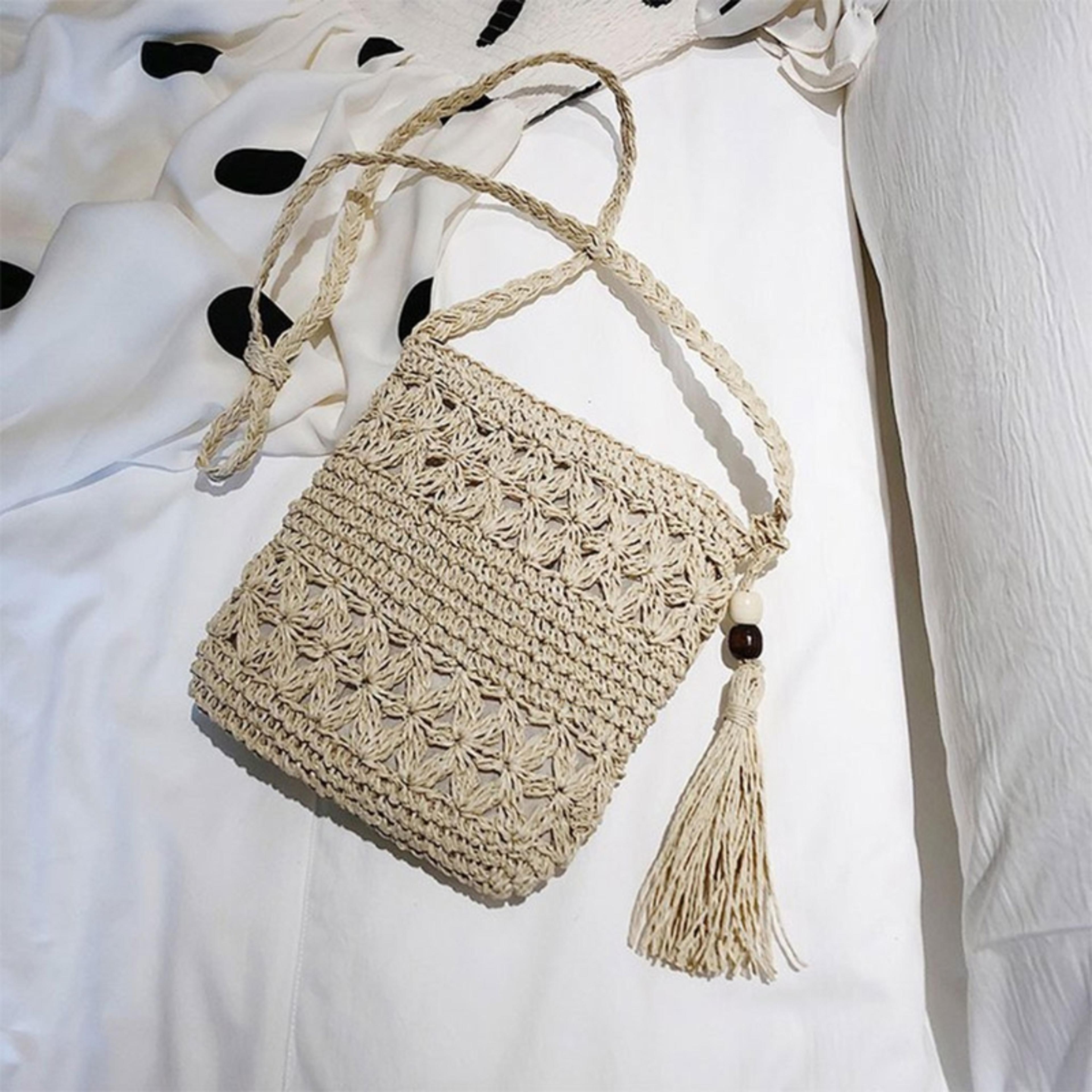 Boho Straw Beach Bag Woven Crochet Shoulder Purse With Tassel For Summer Travel 3