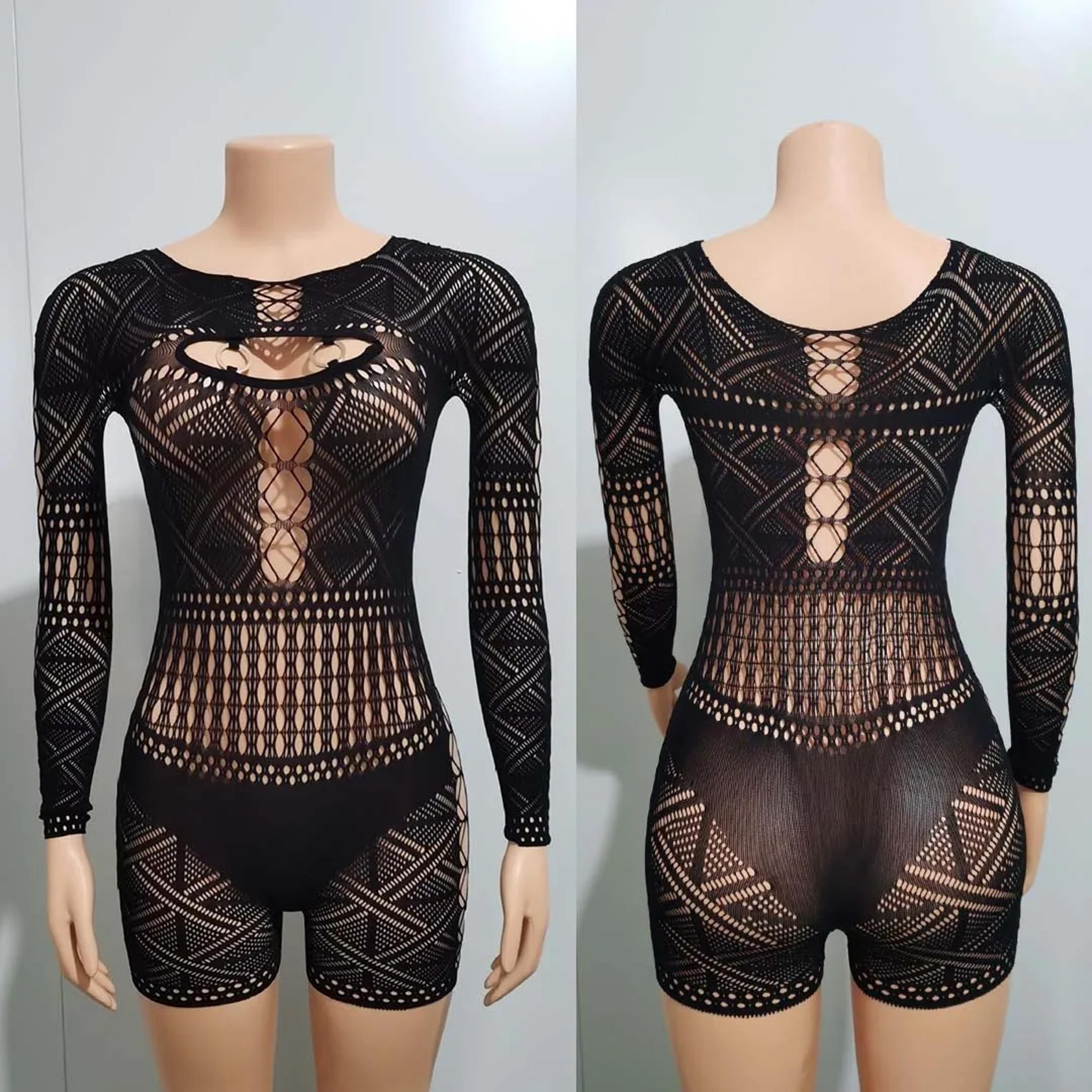 Sheer Mesh Jumpsuit Sexy Long Sleeve Clubwear Bodysuit Romper 9