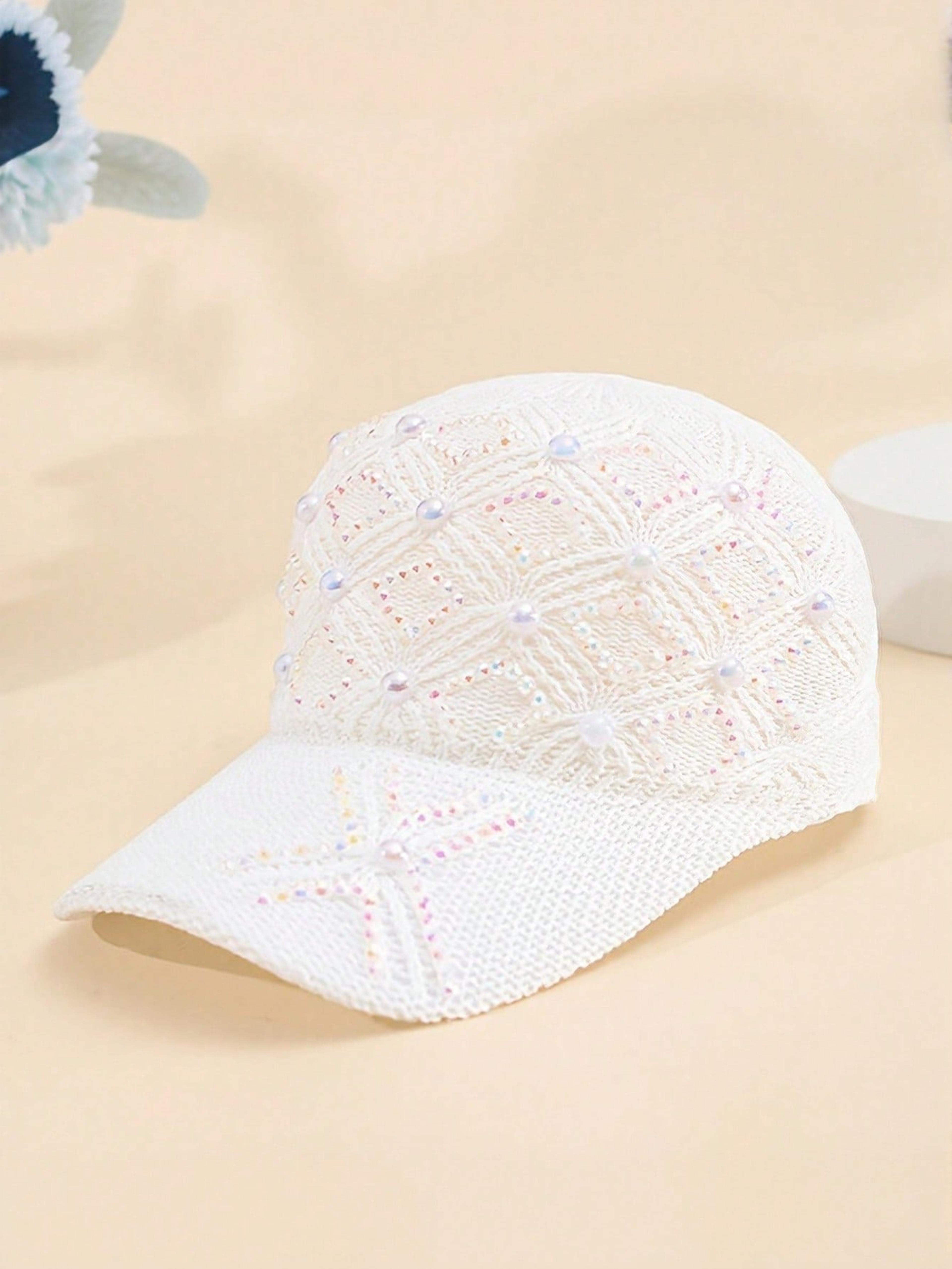 Womens Mesh Baseball Cap With Pearl Clover Design Adjustable Sun Protection Hat 3