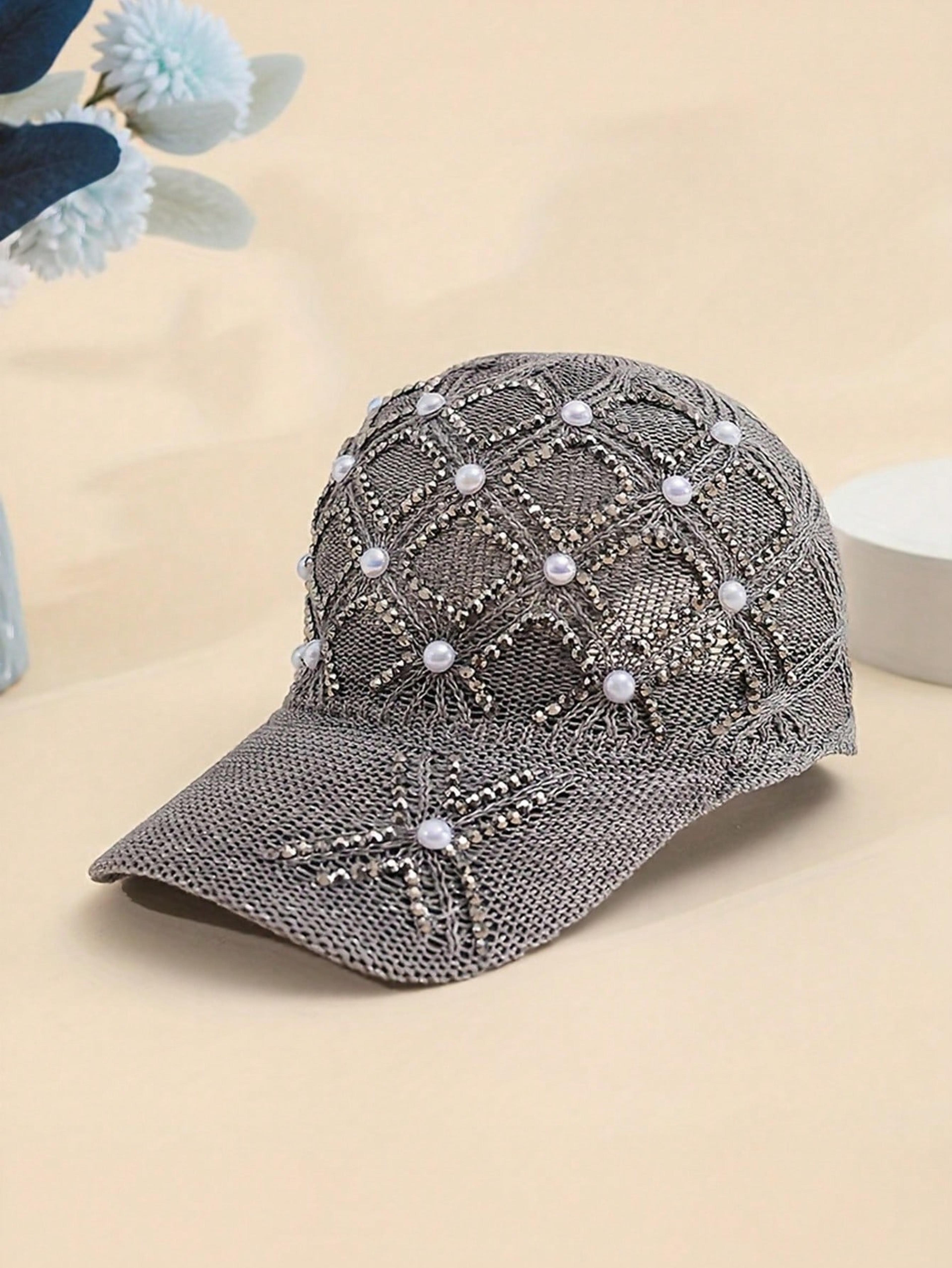 Womens Mesh Baseball Cap With Pearl Clover Design Adjustable Sun Protection Hat 6