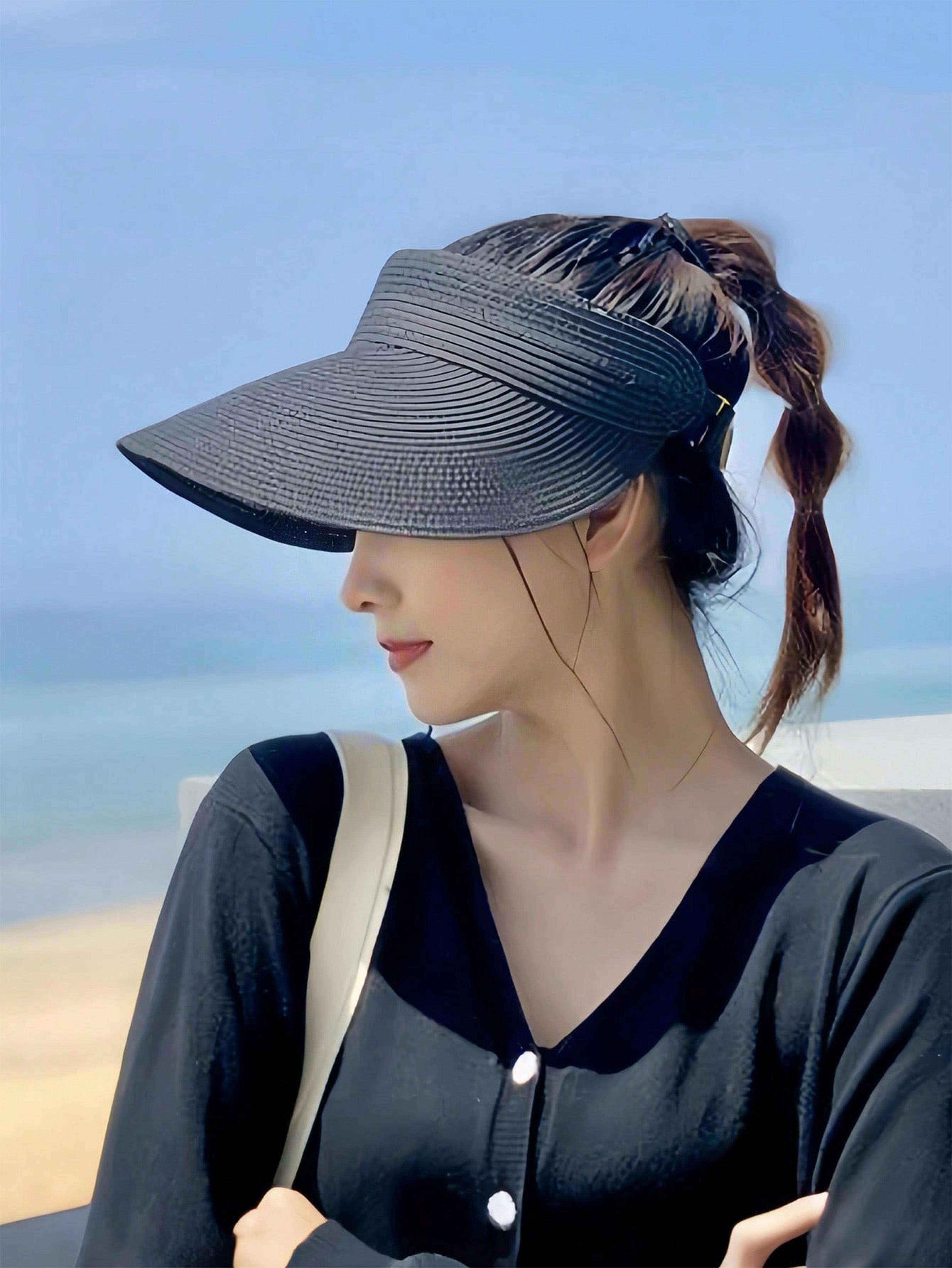Foldable Straw Sun Visor Wide Brim Beach Hat For Women Summer Travel 0