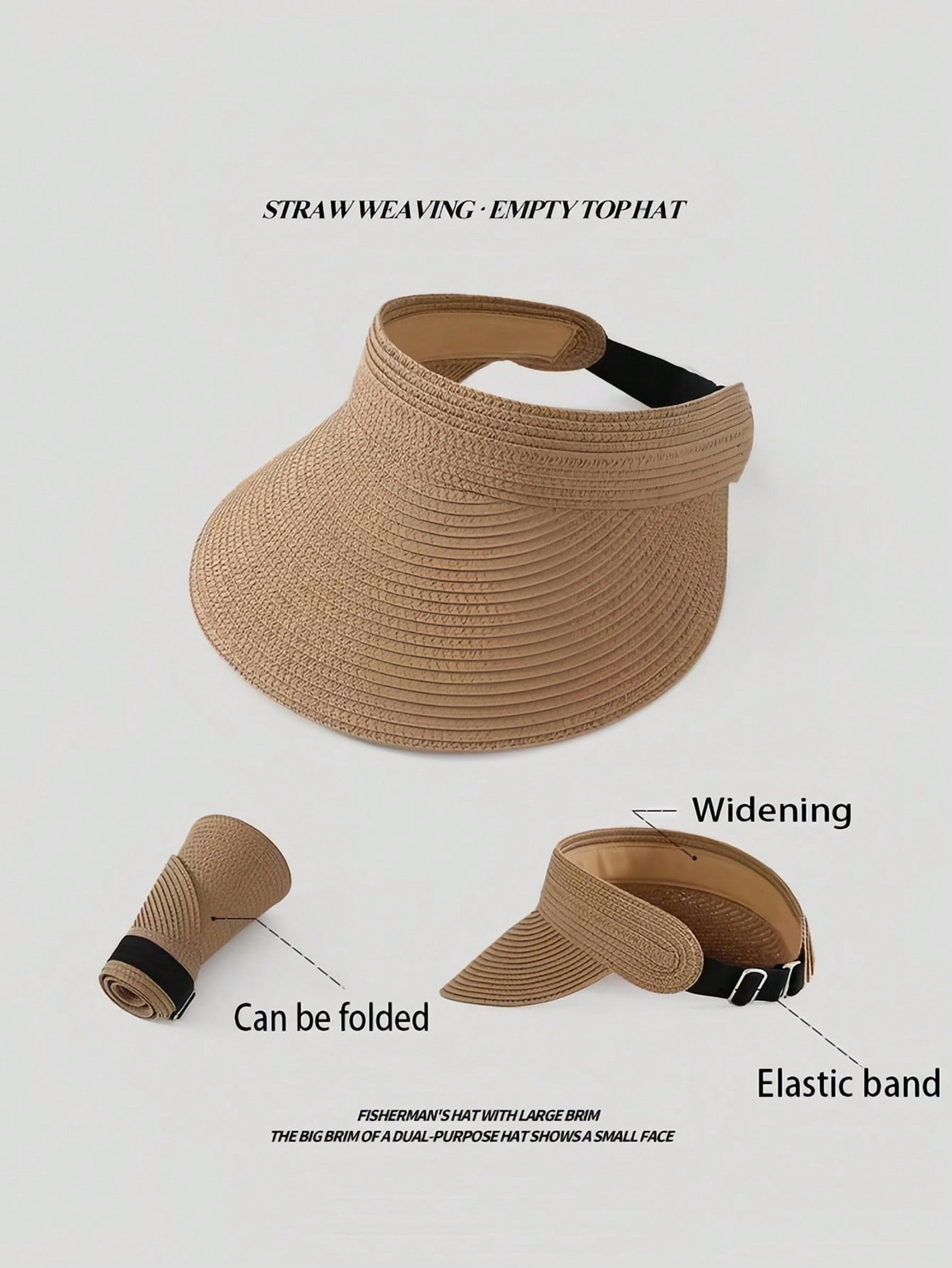 Foldable Straw Sun Visor Wide Brim Beach Hat For Women Summer Travel 7