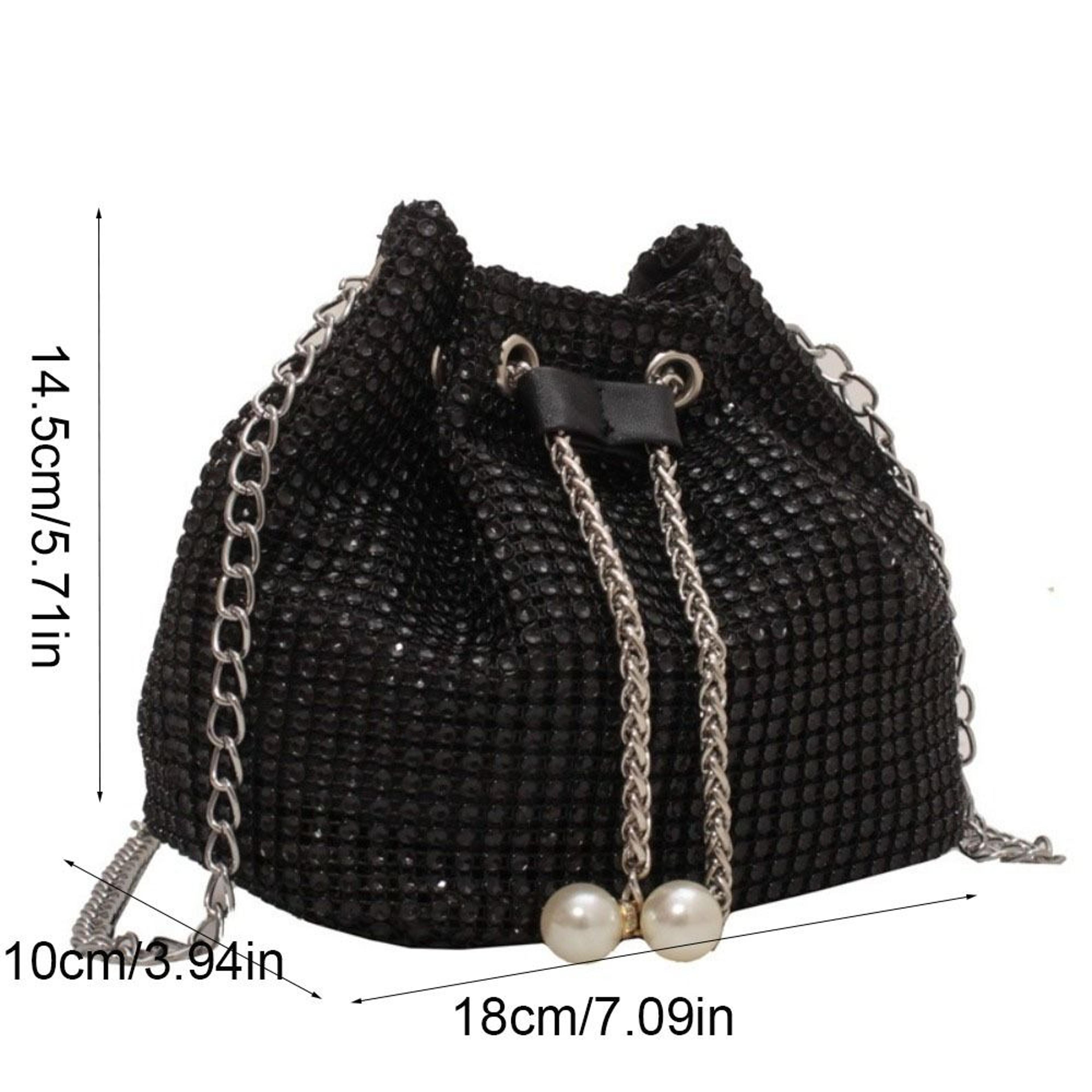 Rhinestone Evening Bag Wedding Clutch Purse With Drawstring Bucket Design 6