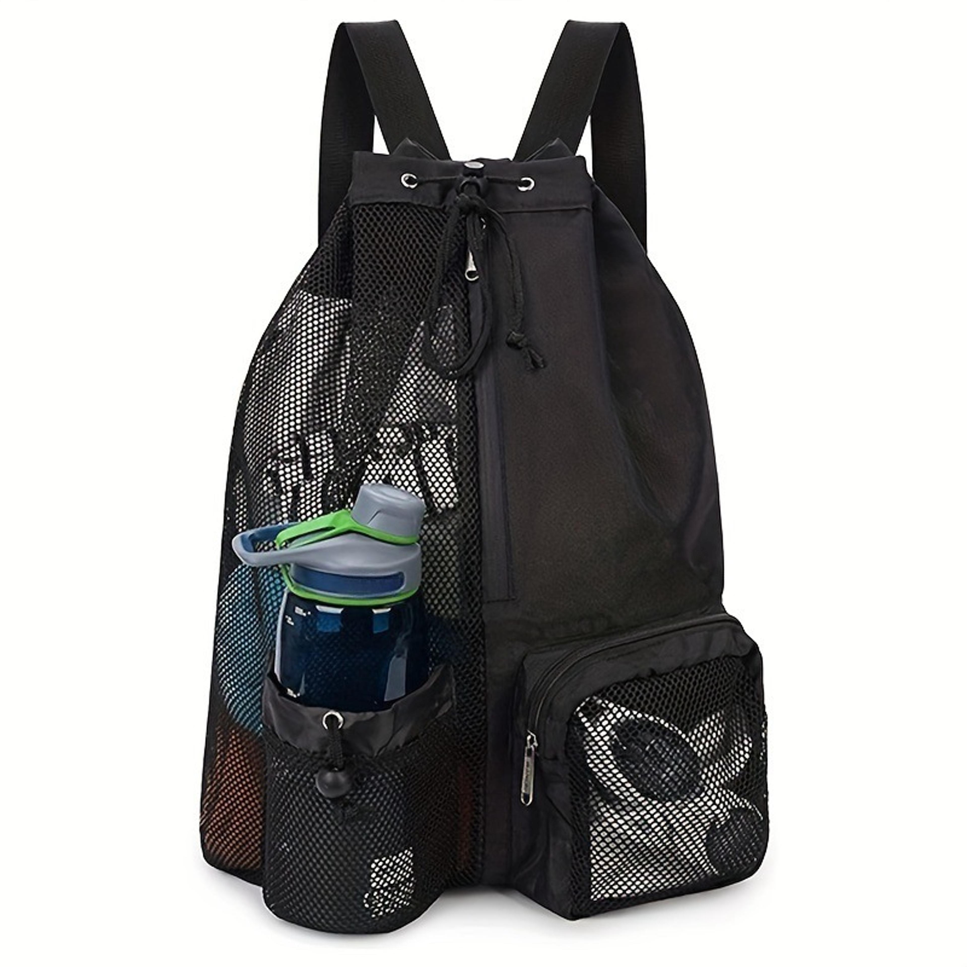 Multi Pocket Mesh Drawstring Backpack With Wet Dry Storage For Gym Beach  Swimming 2