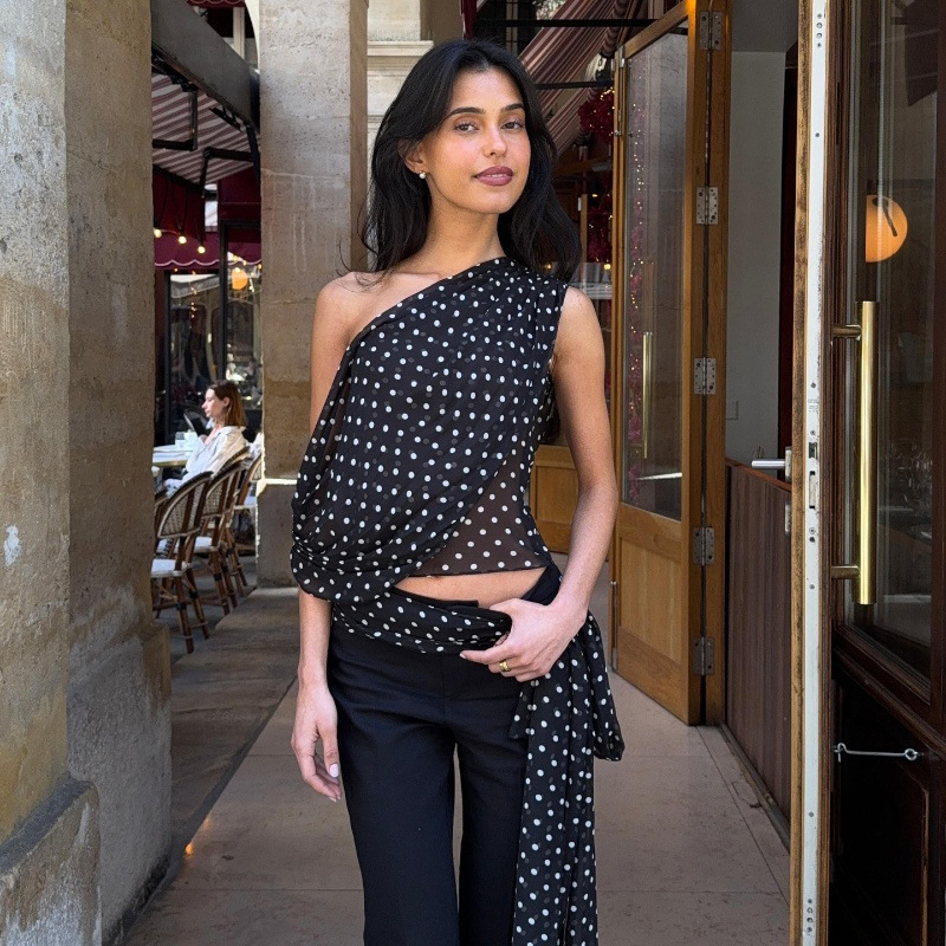 Elegant One Shoulder Crop Top For Women Sheer Mesh Polka Dot Sleeveless Summer Party Top 6