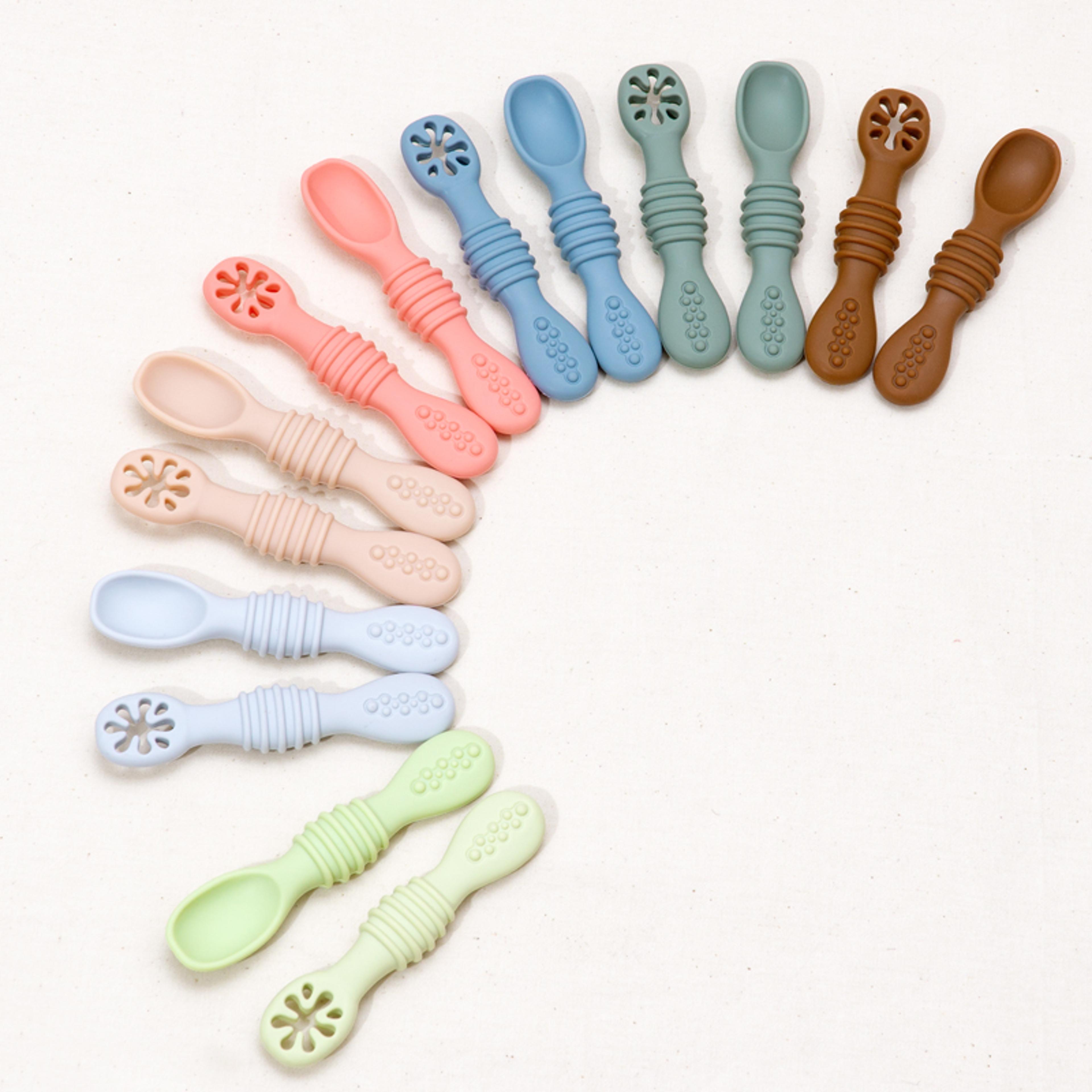 Soft Baby Spoon And Fork Set Food Grade Silicone Self Feeding Utensils For Toddlers 0