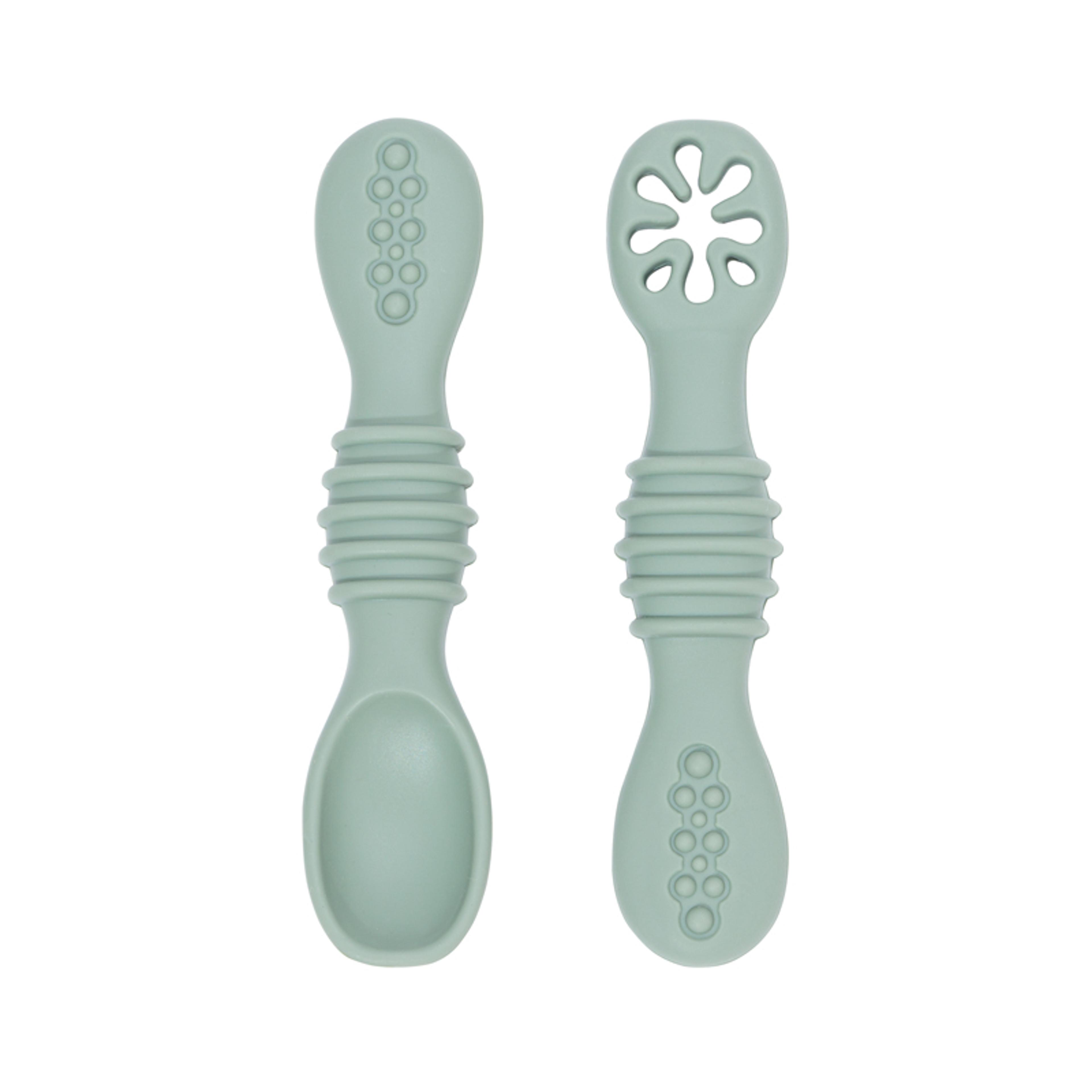 Soft Baby Spoon And Fork Set Food Grade Silicone Self Feeding Utensils For Toddlers 1