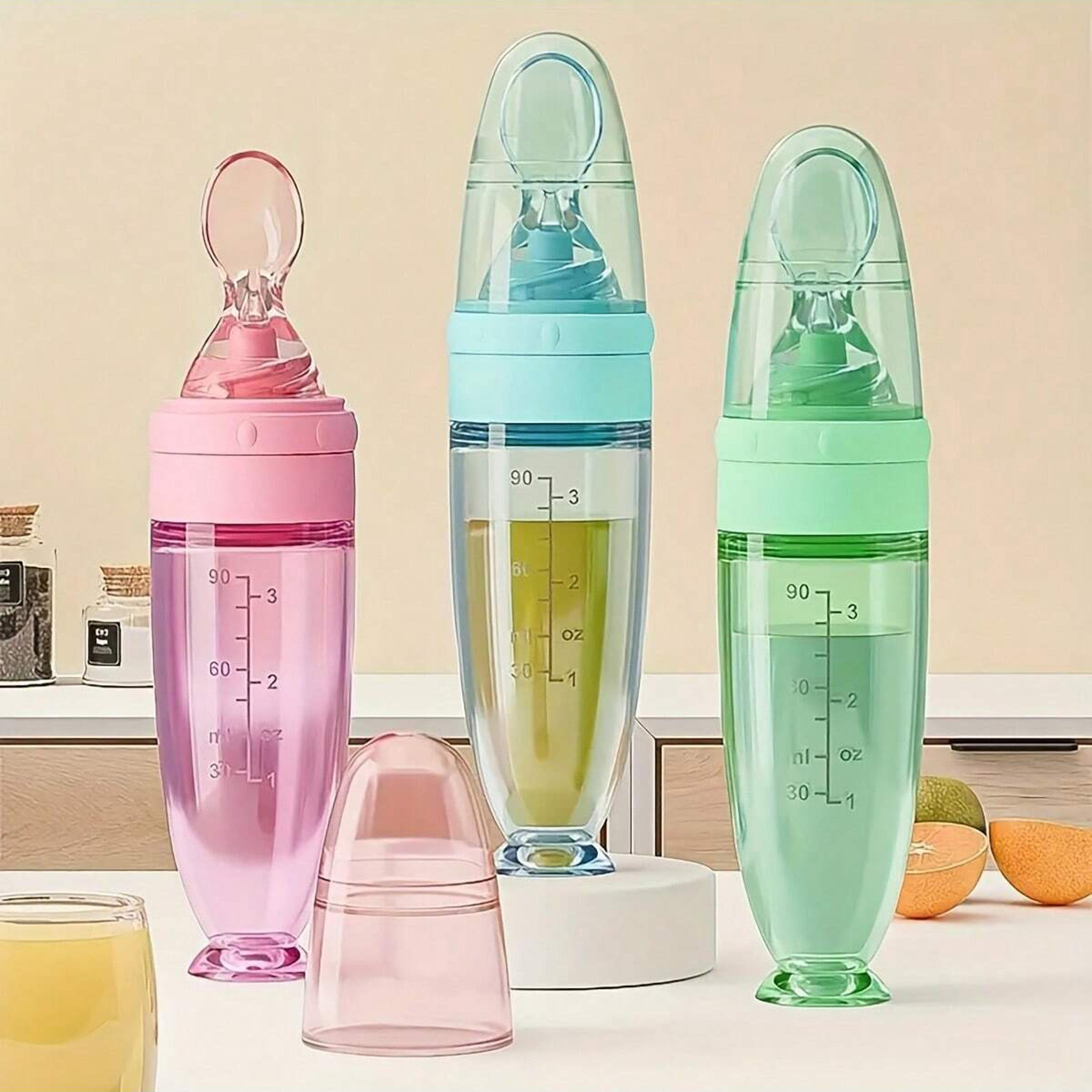 soft spoon silicone baby feeder bottle with portable squeeze food dispenser