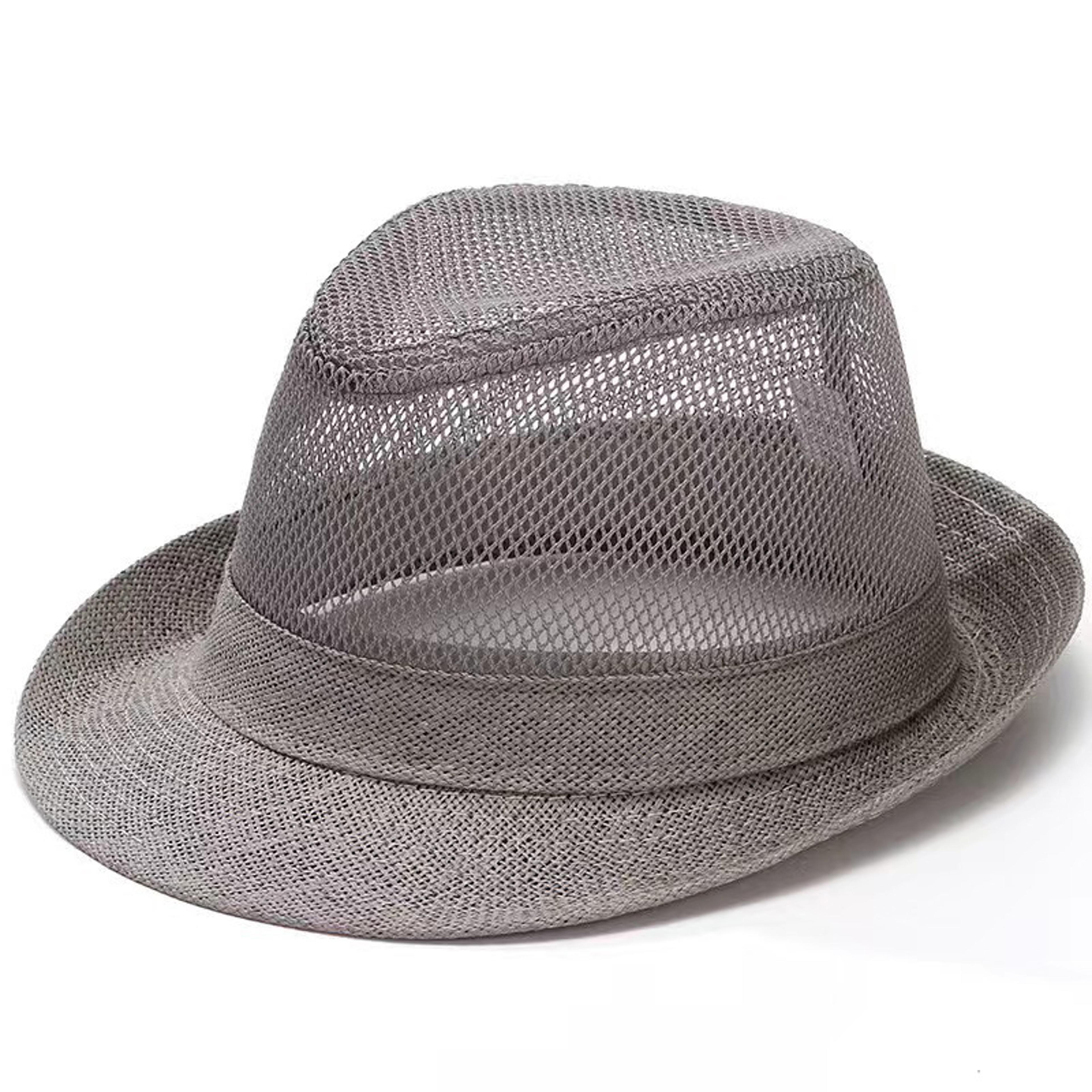 Summer Straw Fedora Hat Breathable Mesh Sun Hat For Men  Women Beach Travel Cap 0