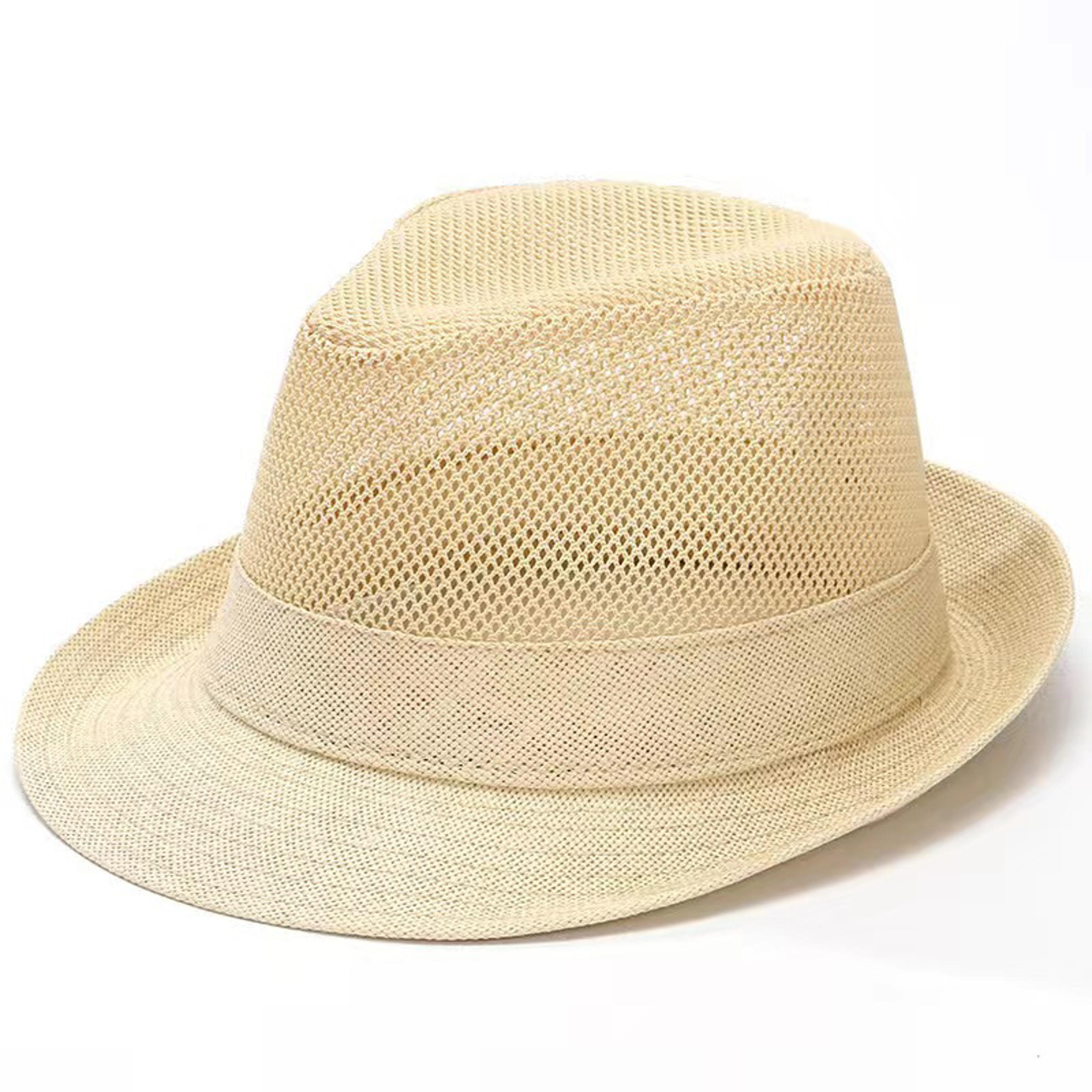 Summer Straw Fedora Hat Breathable Mesh Sun Hat For Men  Women Beach Travel Cap 5