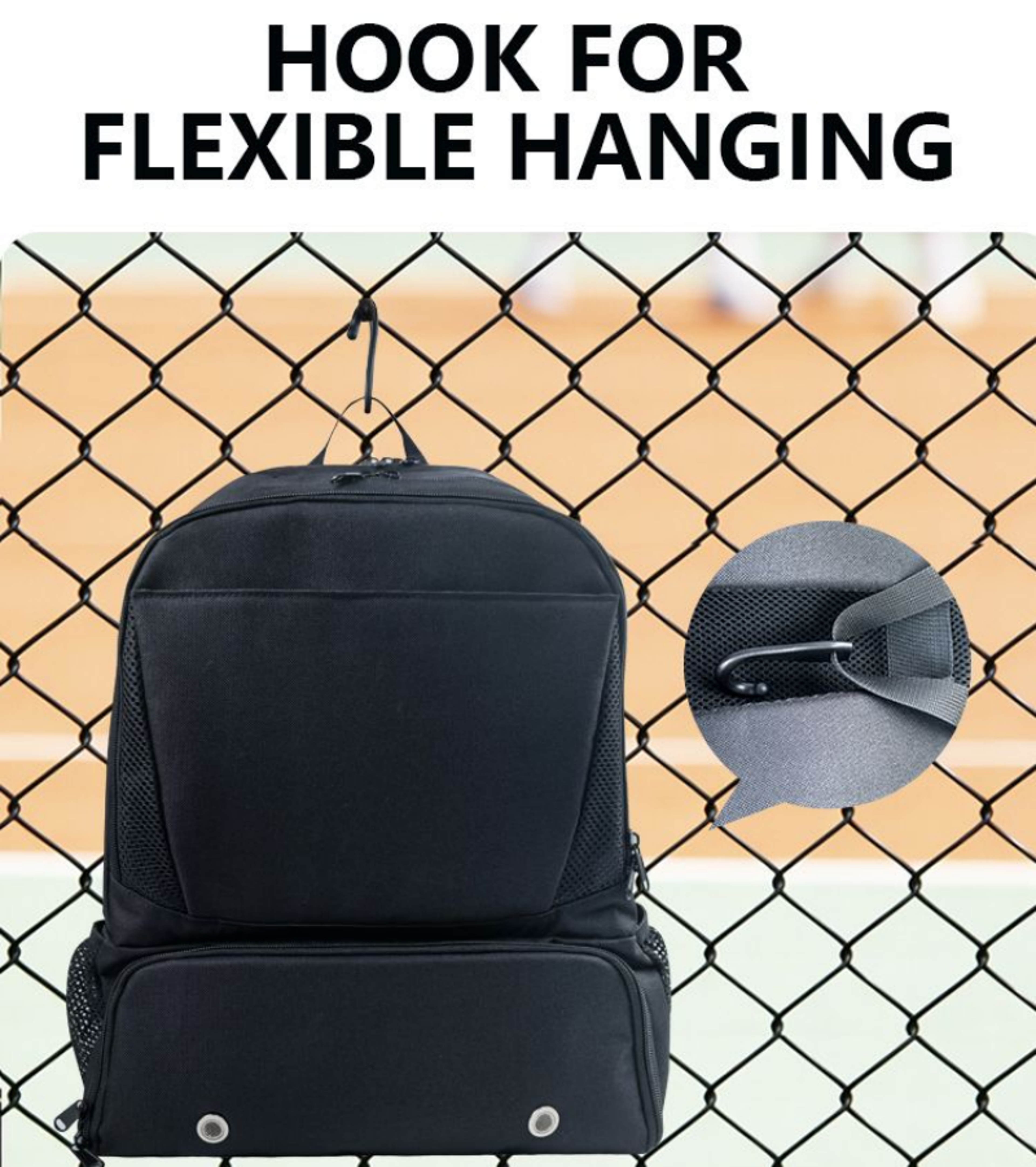 Large Capacity Tennis Backpack With Shoe Compartment Nylon Tennis Racket Bag 5