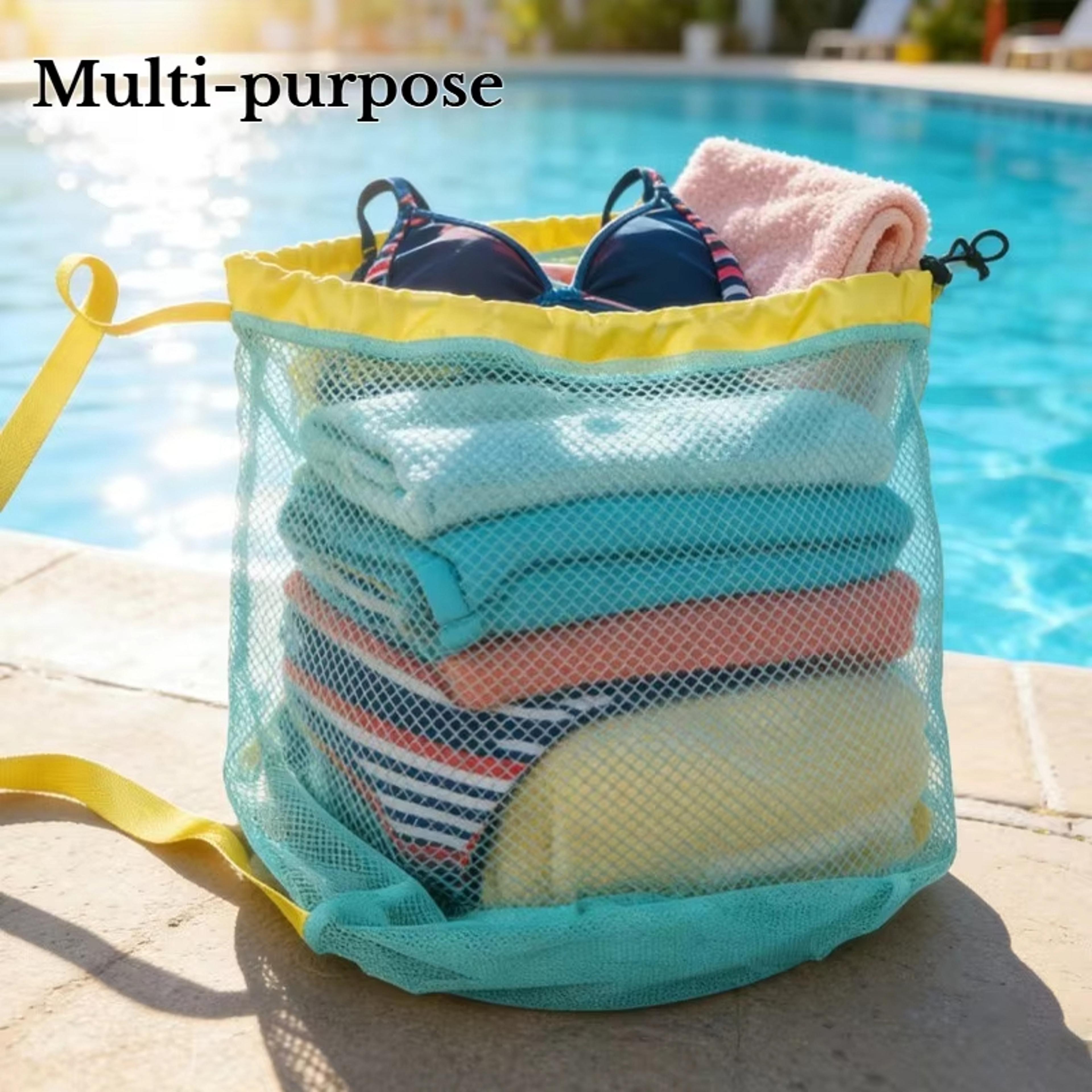 Mesh Beach Bag Drawstring Backpack Large Capacity Sandproof Beach Organizer 6