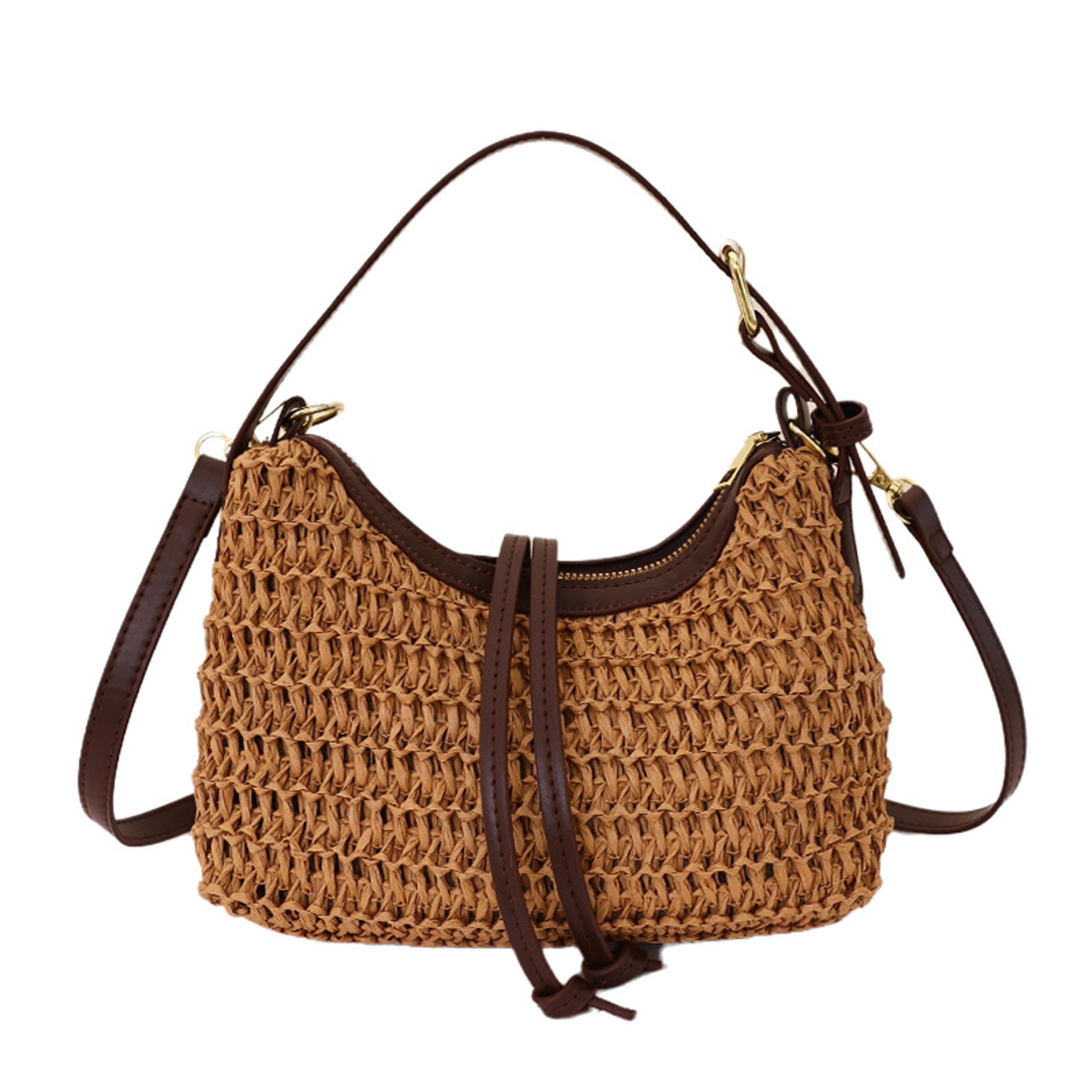 Boho Straw Beach Bag Half Moon Rattan Woven Bag Crossbody Shoulder Purse 1
