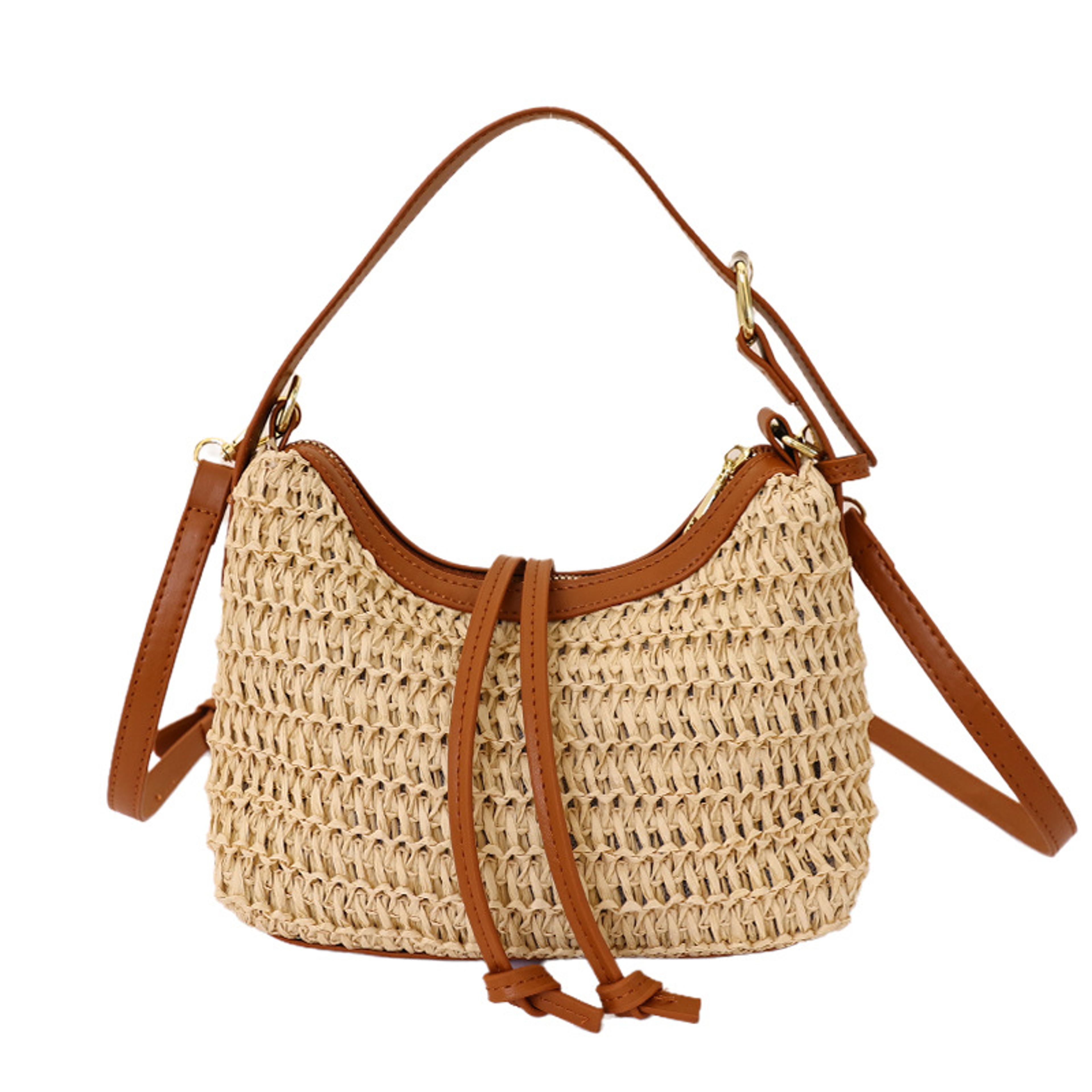Boho Straw Beach Bag Half Moon Rattan Woven Bag Crossbody Shoulder Purse 2