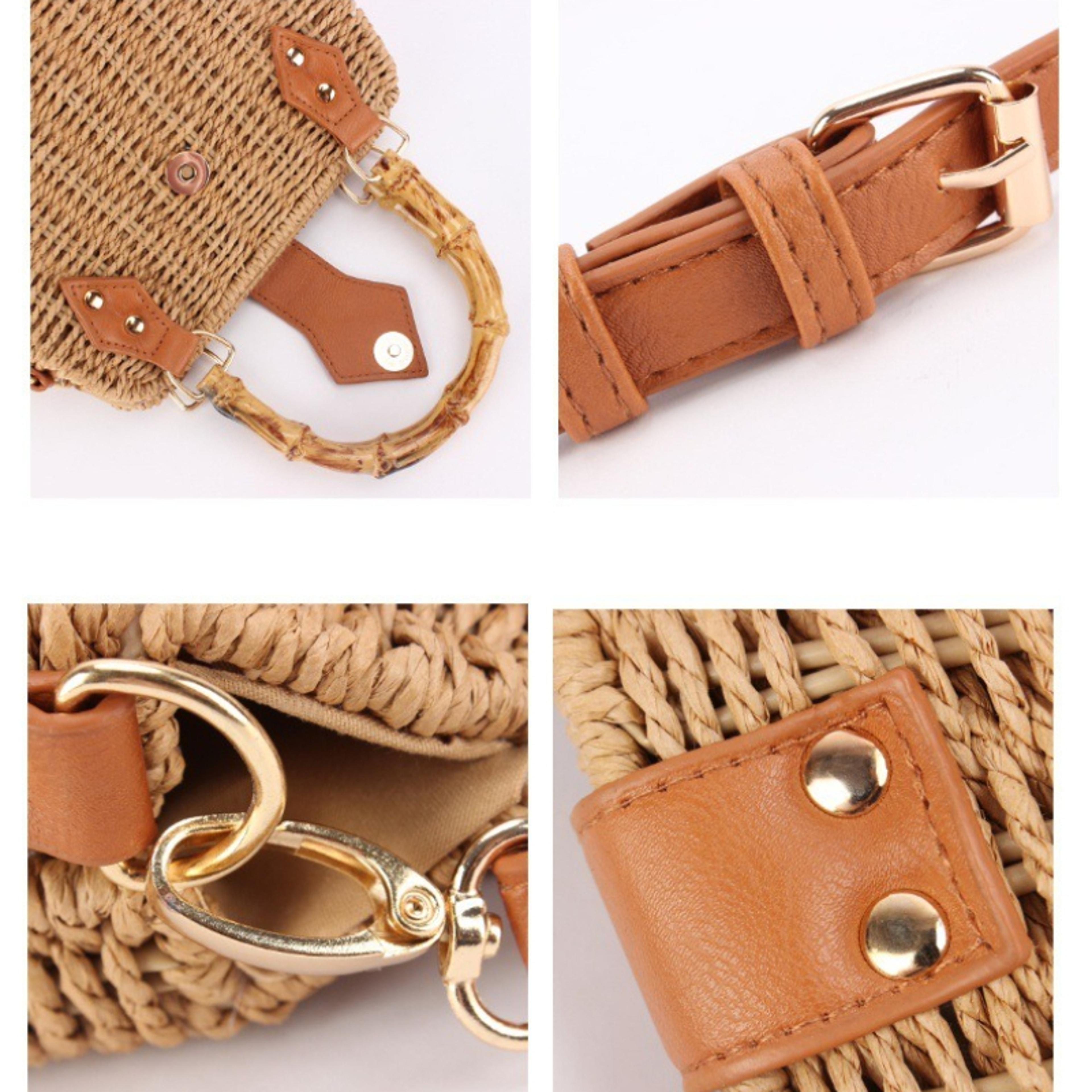 Boho Rattan Handbag Woven Square Shoulder Bag For Summer Beach  Vacation 5