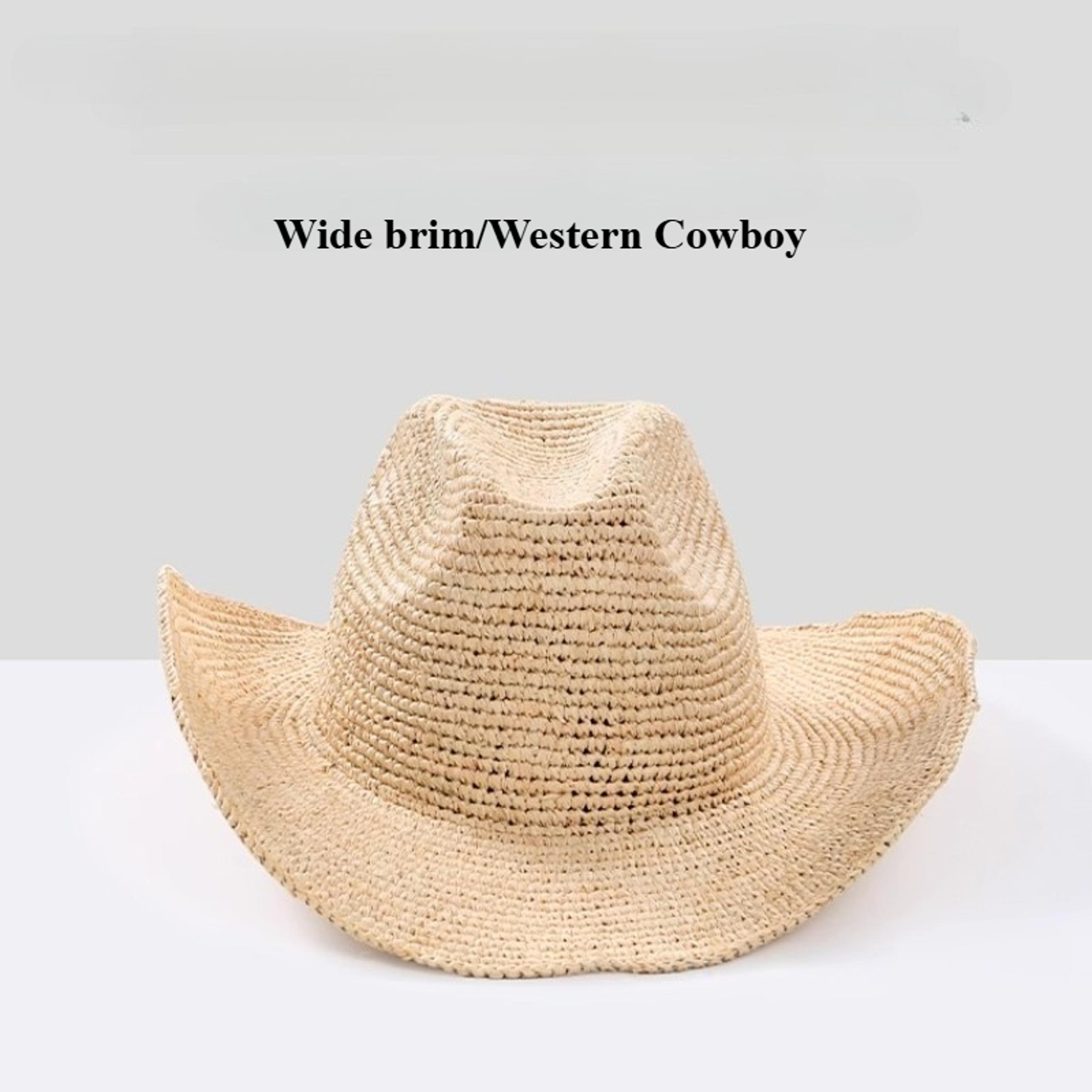 Handmade Raffia Straw Sun Hat For Women Wide Brim Crochet Cowboy Beach Hat 4