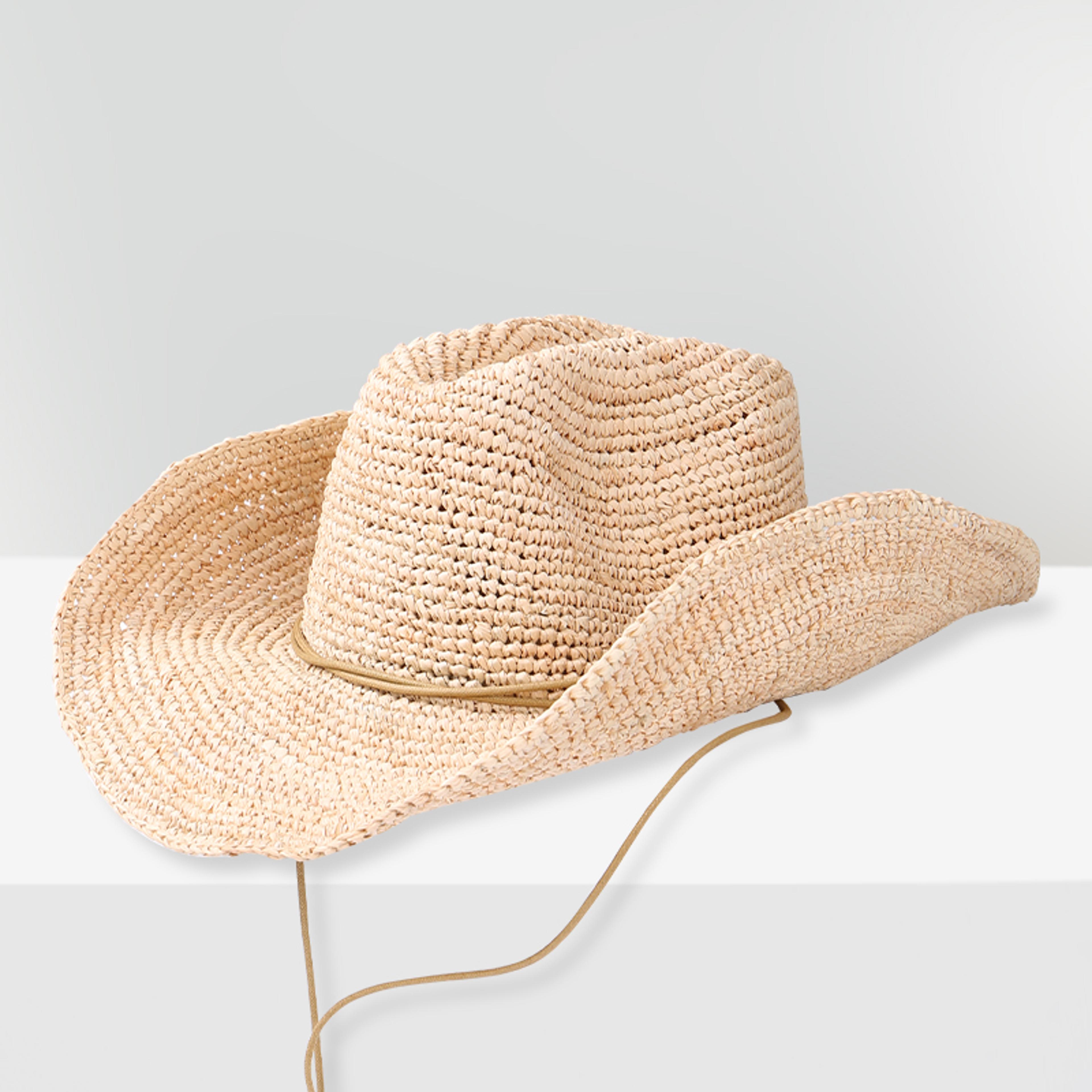 Handmade Raffia Straw Sun Hat For Women Wide Brim Crochet Cowboy Beach Hat 2